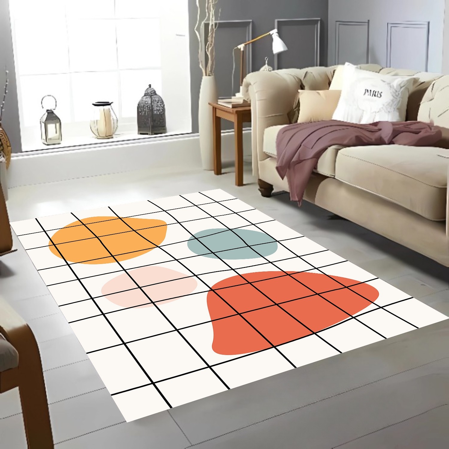 Geometrik Soyut Renkler Şönil Dokuma Pamuklu Halı PTLN 01290(01)