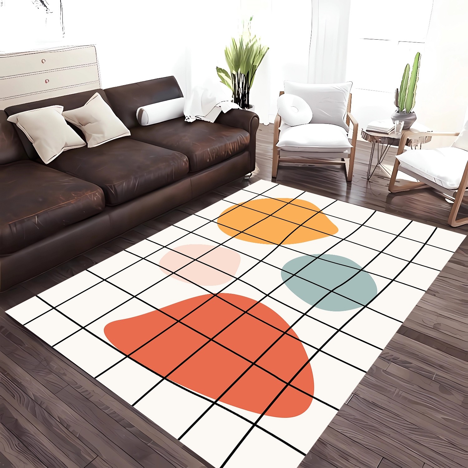 Geometrik Soyut Renkler Şönil Dokuma Pamuklu Halı PTLN 01290(01)