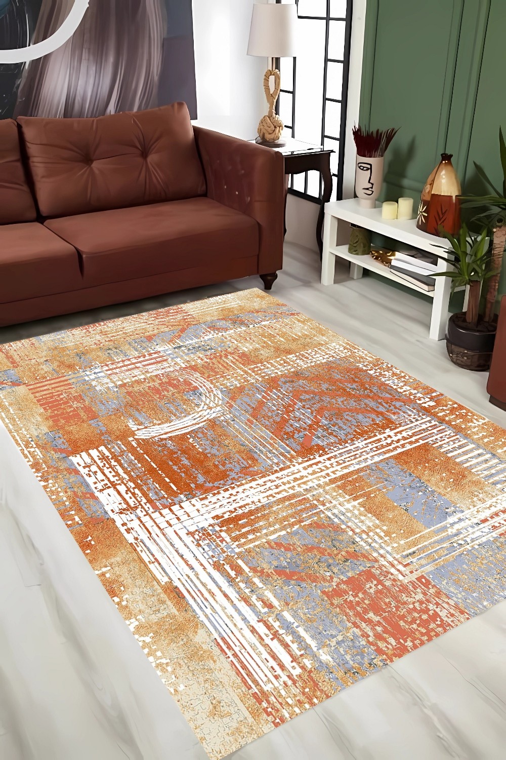 Renkli Çizgili Şönil Dokuma Pamuklu Modern Halı PTLN 03133(01)