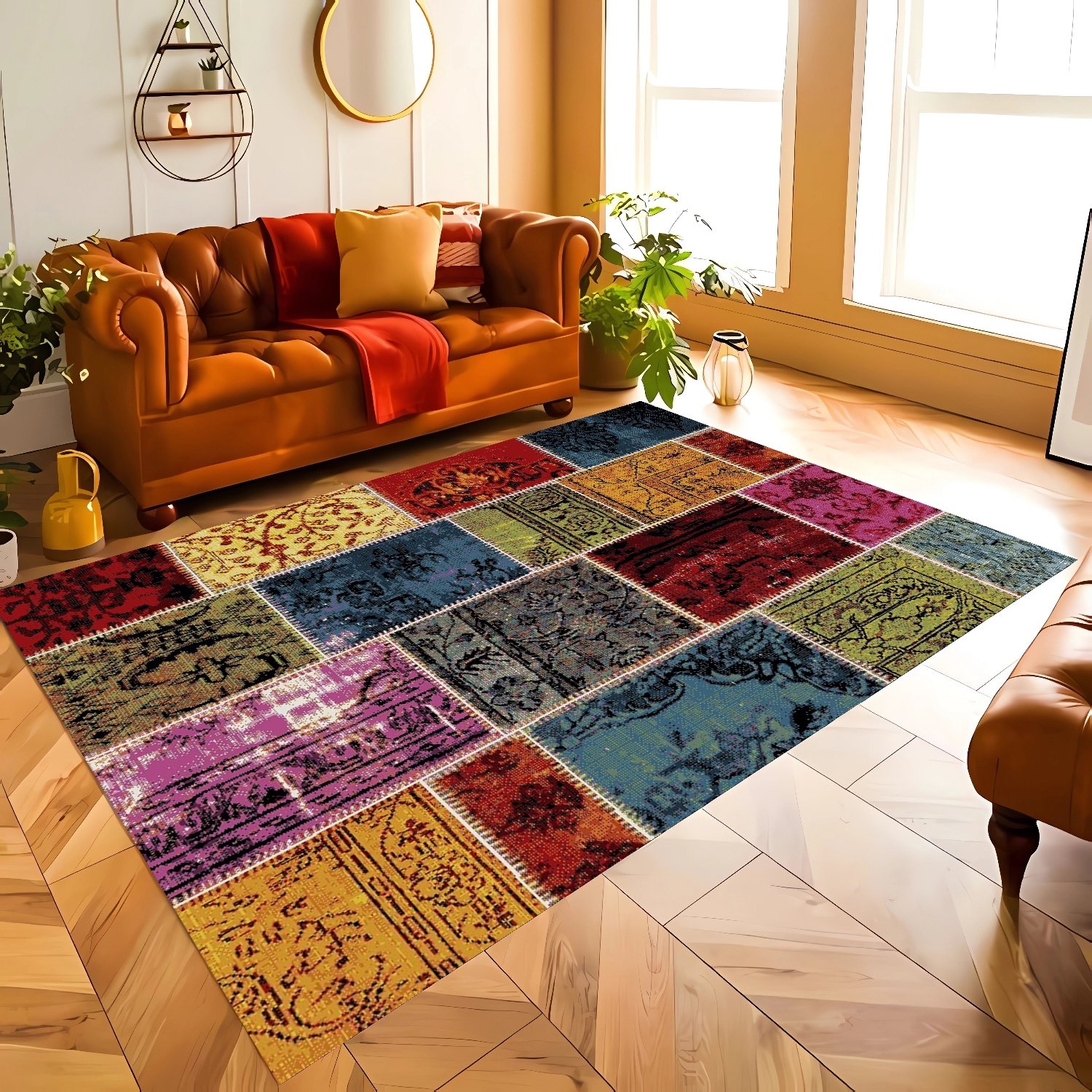 Geleneksel Motif Desenli Şönil Dokuma Pamuklu Halı PTLN 02021(01)