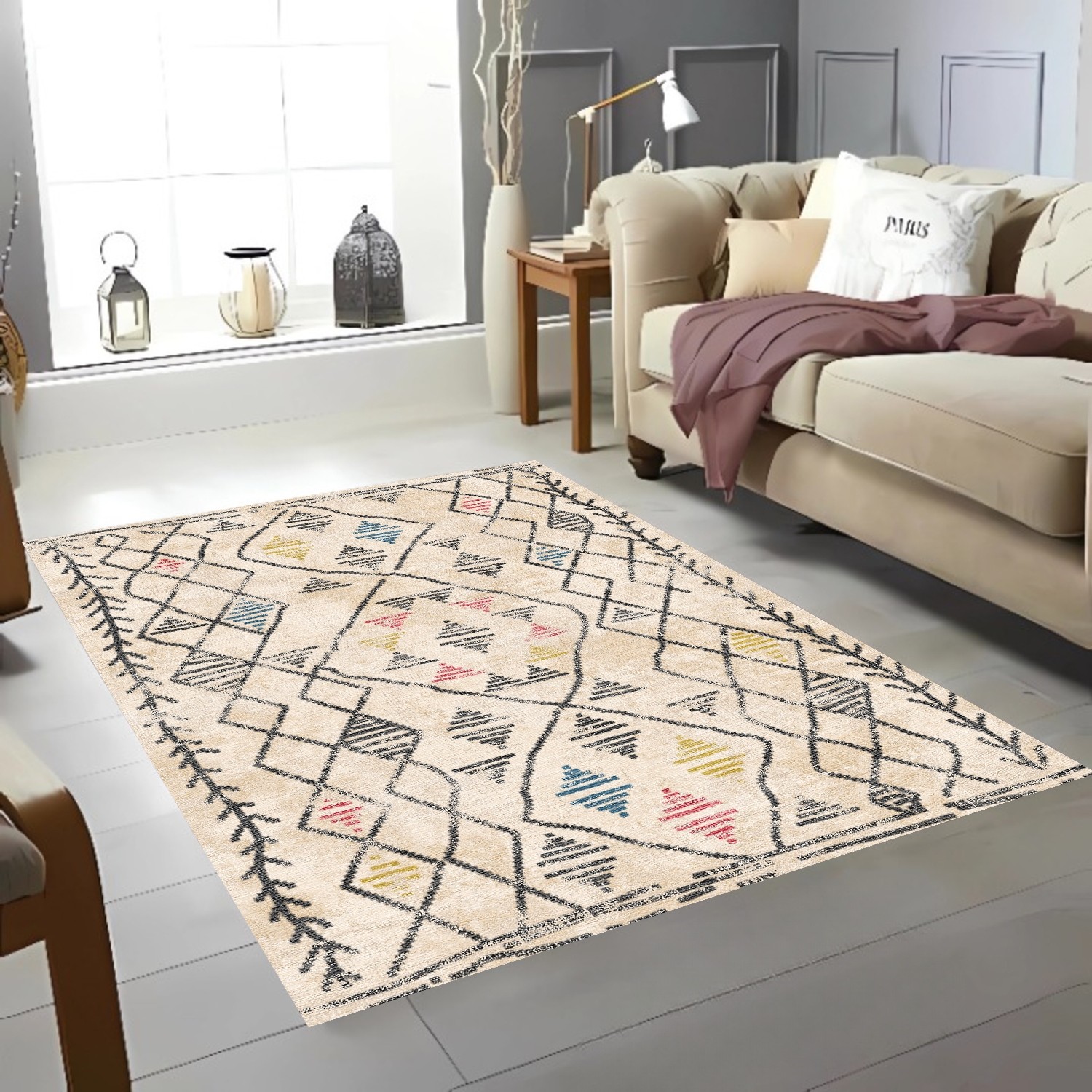 Geometrik Desen Şönil Dokuma Pamuklu Klasik Halı PTLN 02241(01)