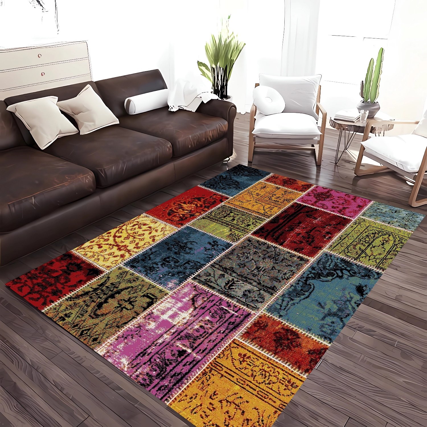 Geleneksel Motif Desenli Şönil Dokuma Pamuklu Halı PTLN 02021(01)