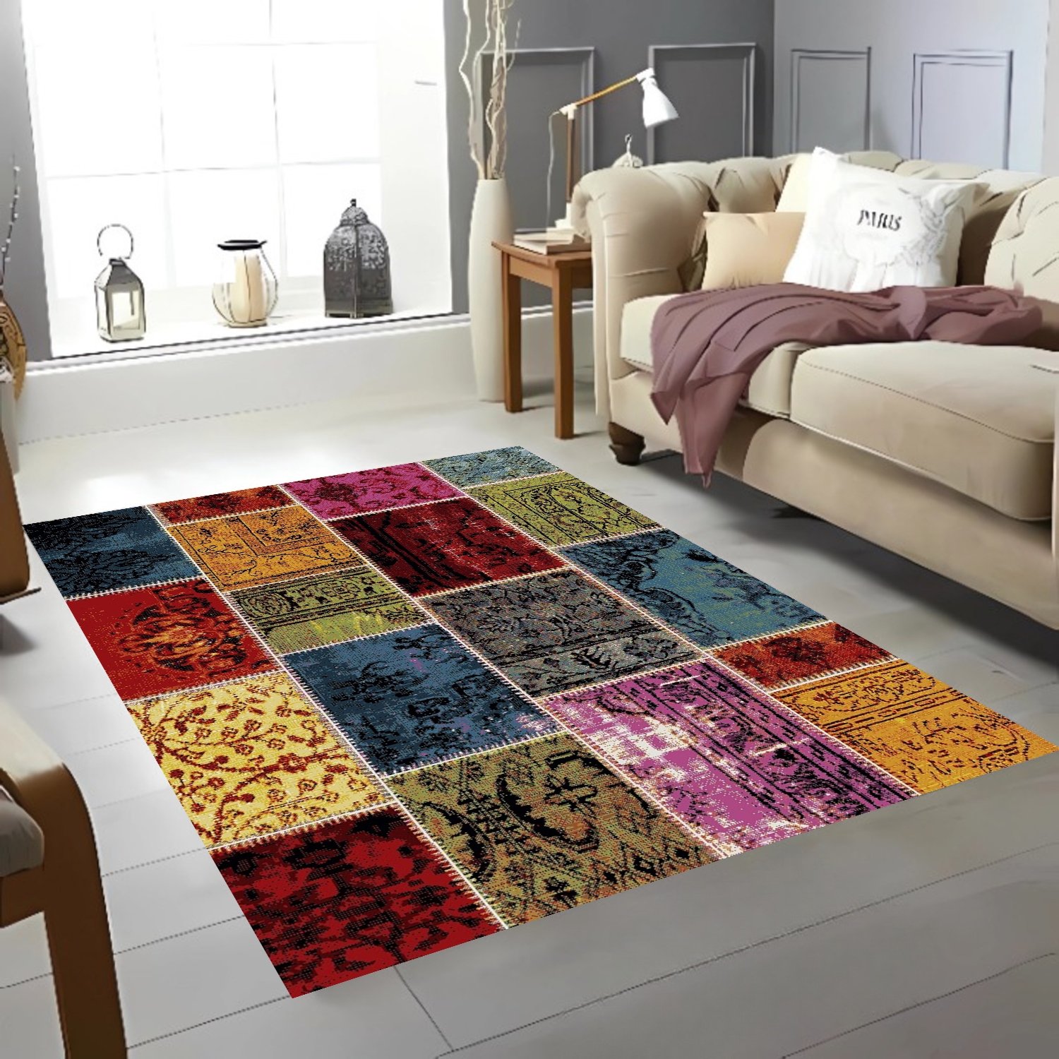 Geleneksel Motif Desenli Şönil Dokuma Pamuklu Halı PTLN 02021(01)
