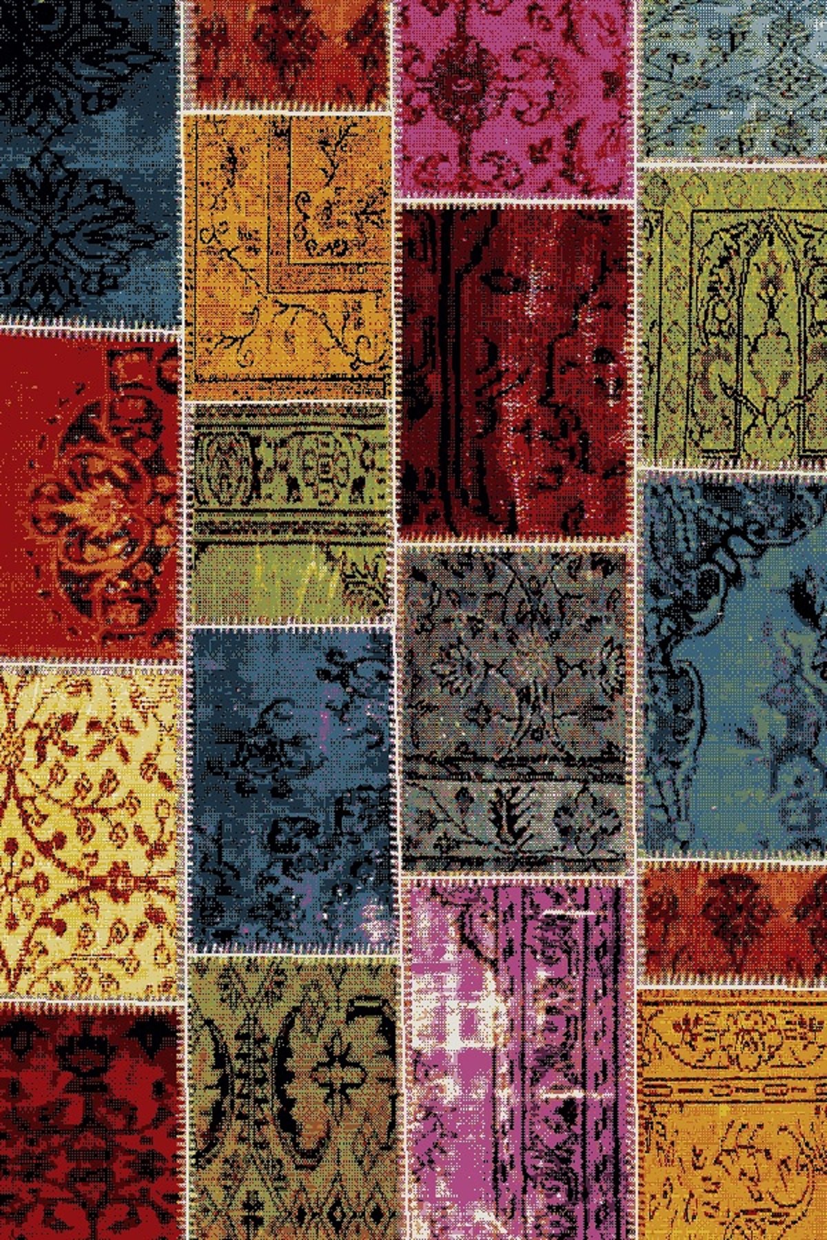 Geleneksel Motif Desenli Şönil Dokuma Pamuklu Halı PTLN 02021(01)