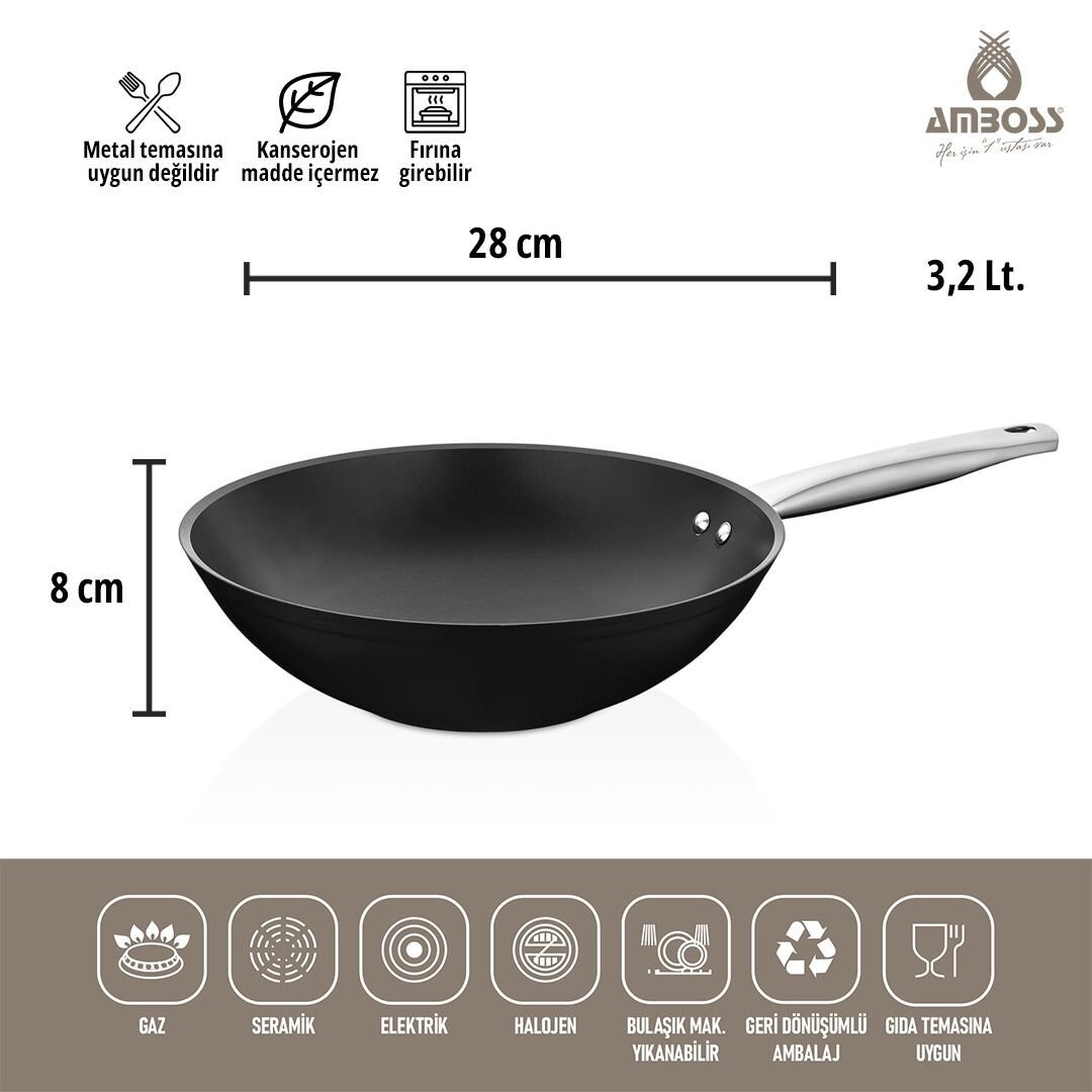 Amboss Dark Yanmaz Yapışmaz Titanyum Kaplama Wok Tavası - 28 cm