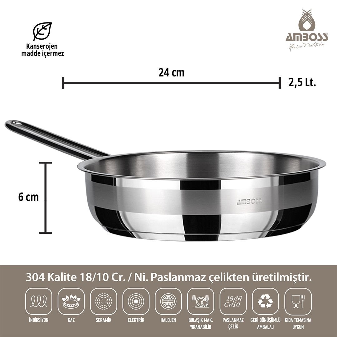 Saphire İndüksiyon Tabanlı Paslanmaz Çelik Tava - 24 cm