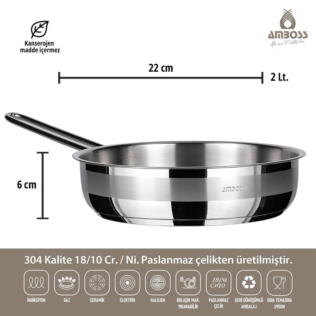 Saphire İndüksiyon Tabanlı Paslanmaz Çelik Tava - 22 cm