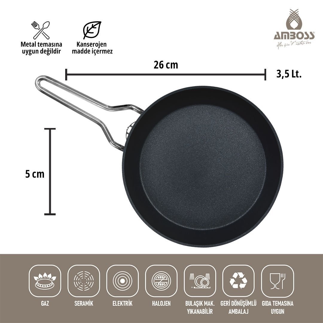 Amboss Shadow 7 Parça Yanmaz Yapışmaz Ezme - Granit Tencere Seti Siyah