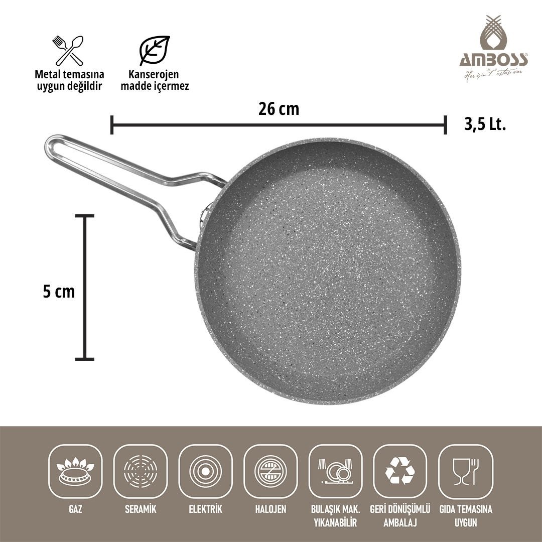 Amboss Shadow 7 Parça Yanmaz Yapışmaz Ezme - Granit Tencere Seti Gri