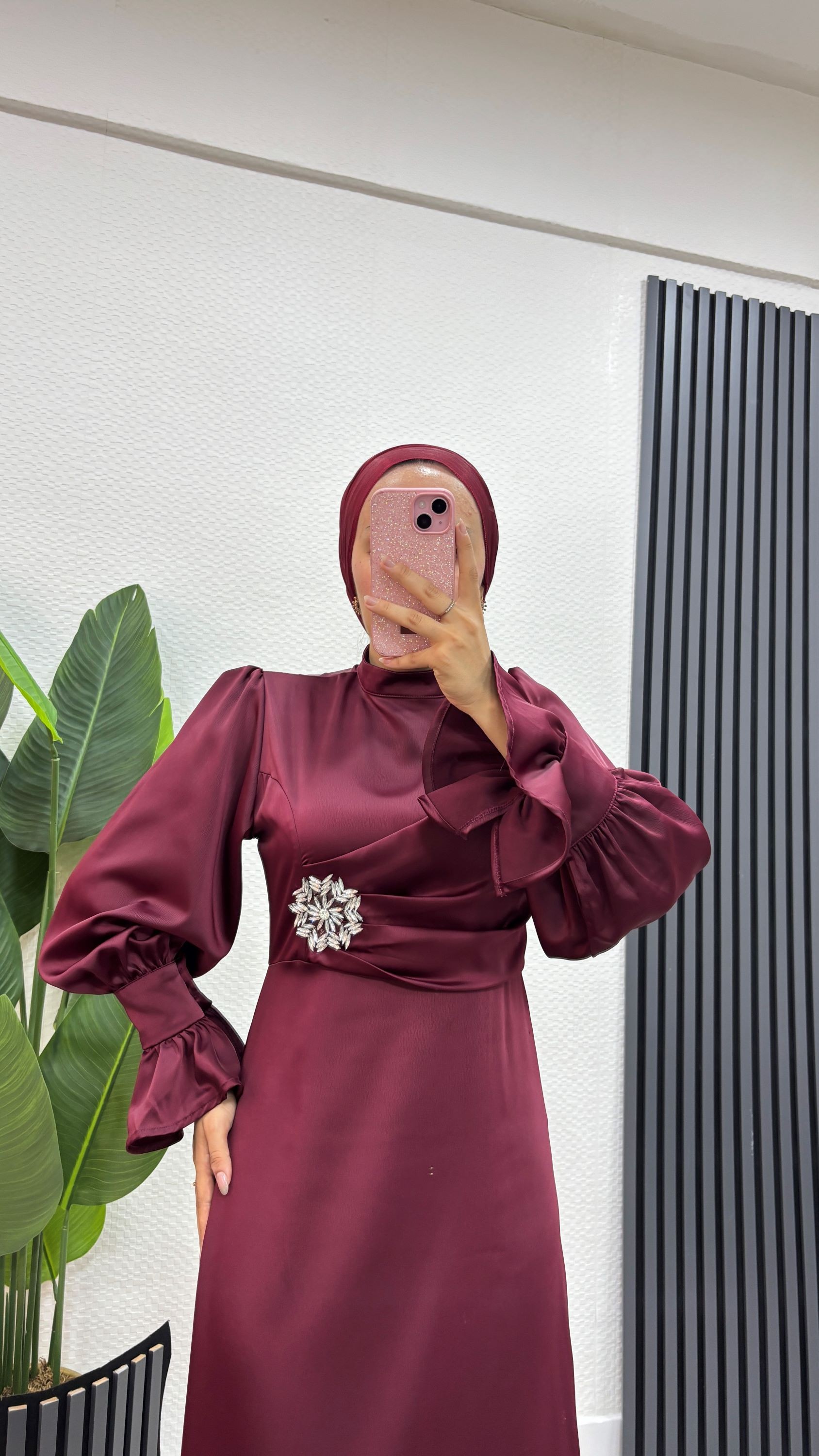 Broş Detaylı Abiye 1157  - Bordo