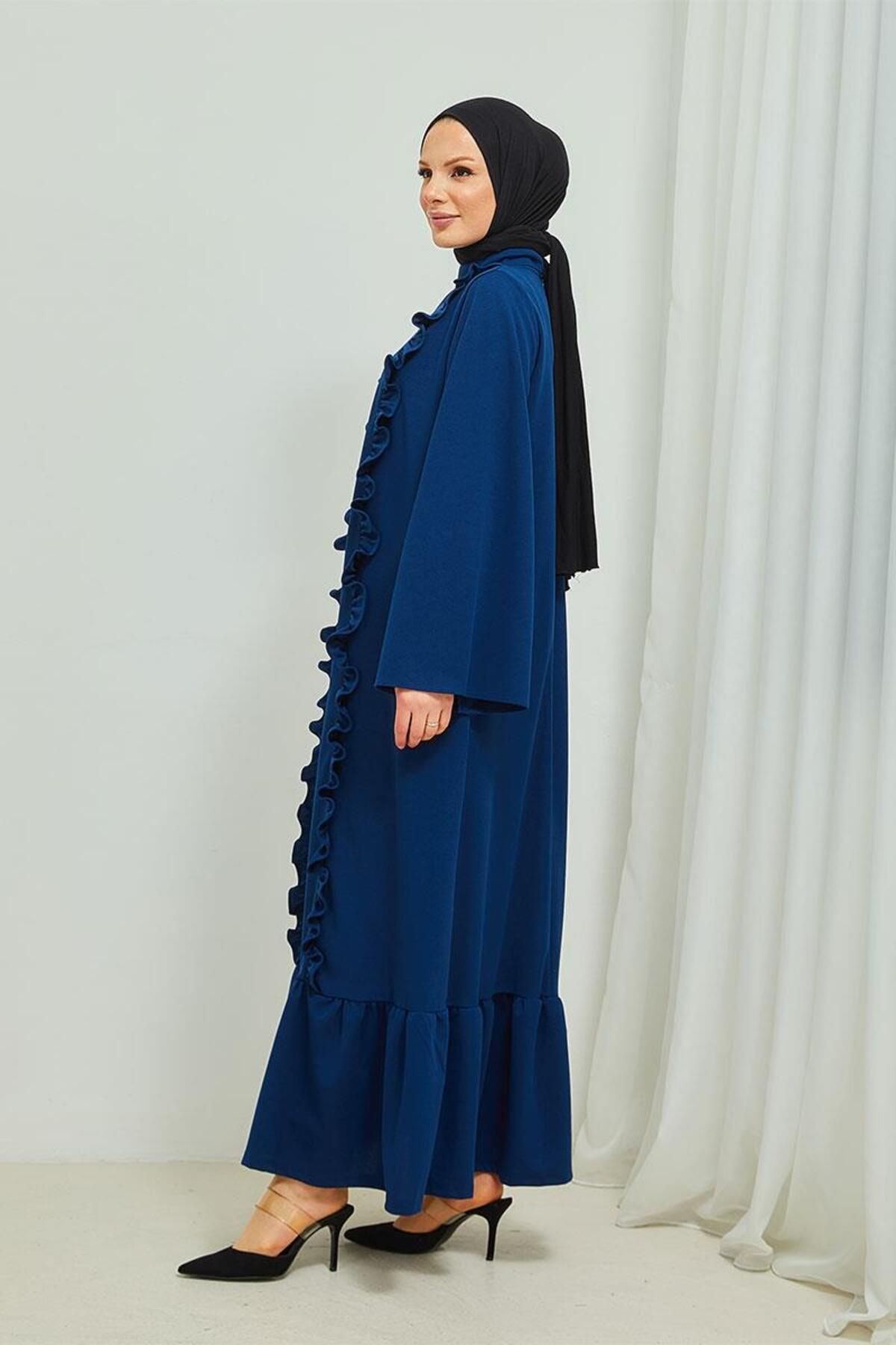 Fırfır Detaylı Tesettür Elbise Abaya Brc11m01 Indigo