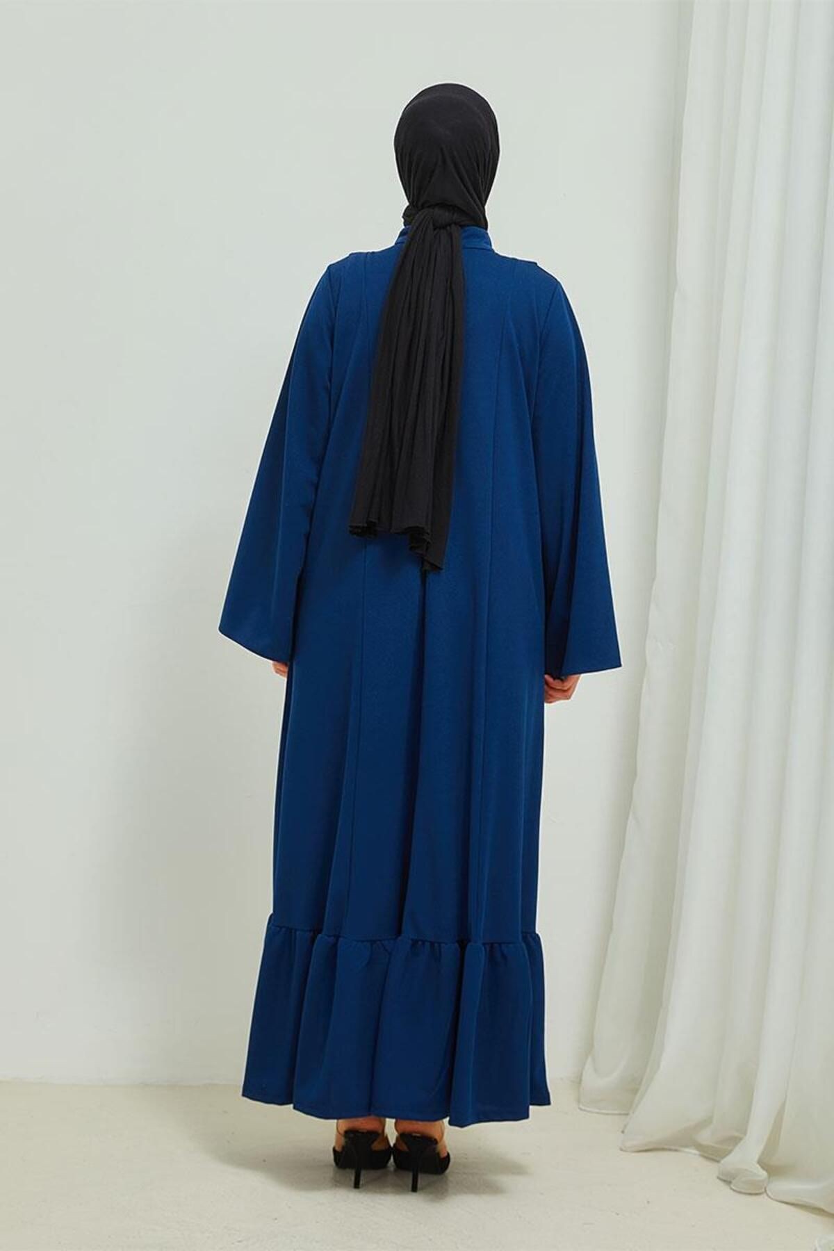 Fırfır Detaylı Tesettür Elbise Abaya Brc11m01 Indigo