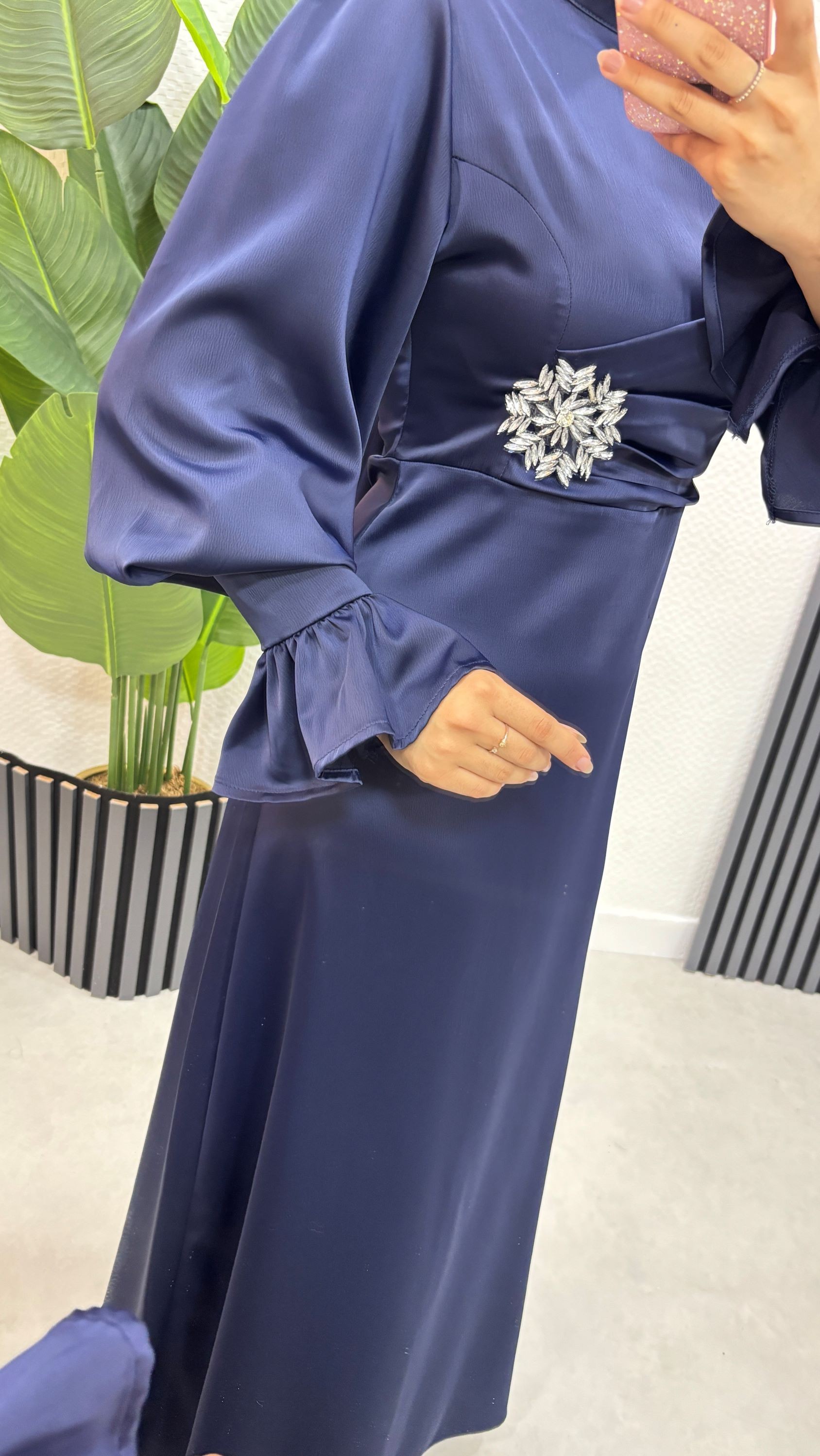 Broş Detaylı Abiye 1157 - Lacivert