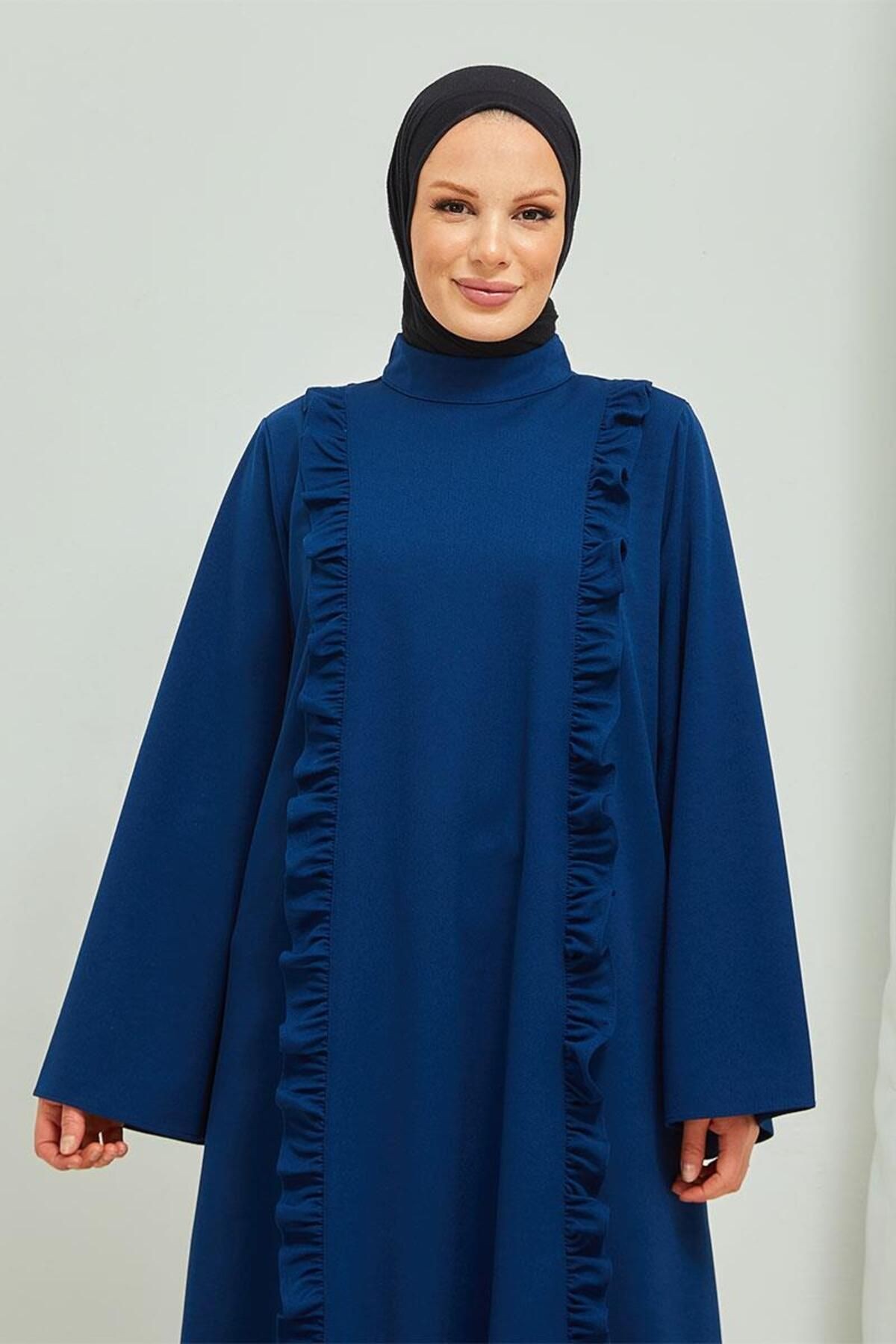 Fırfır Detaylı Tesettür Elbise Abaya Brc11m01 Indigo