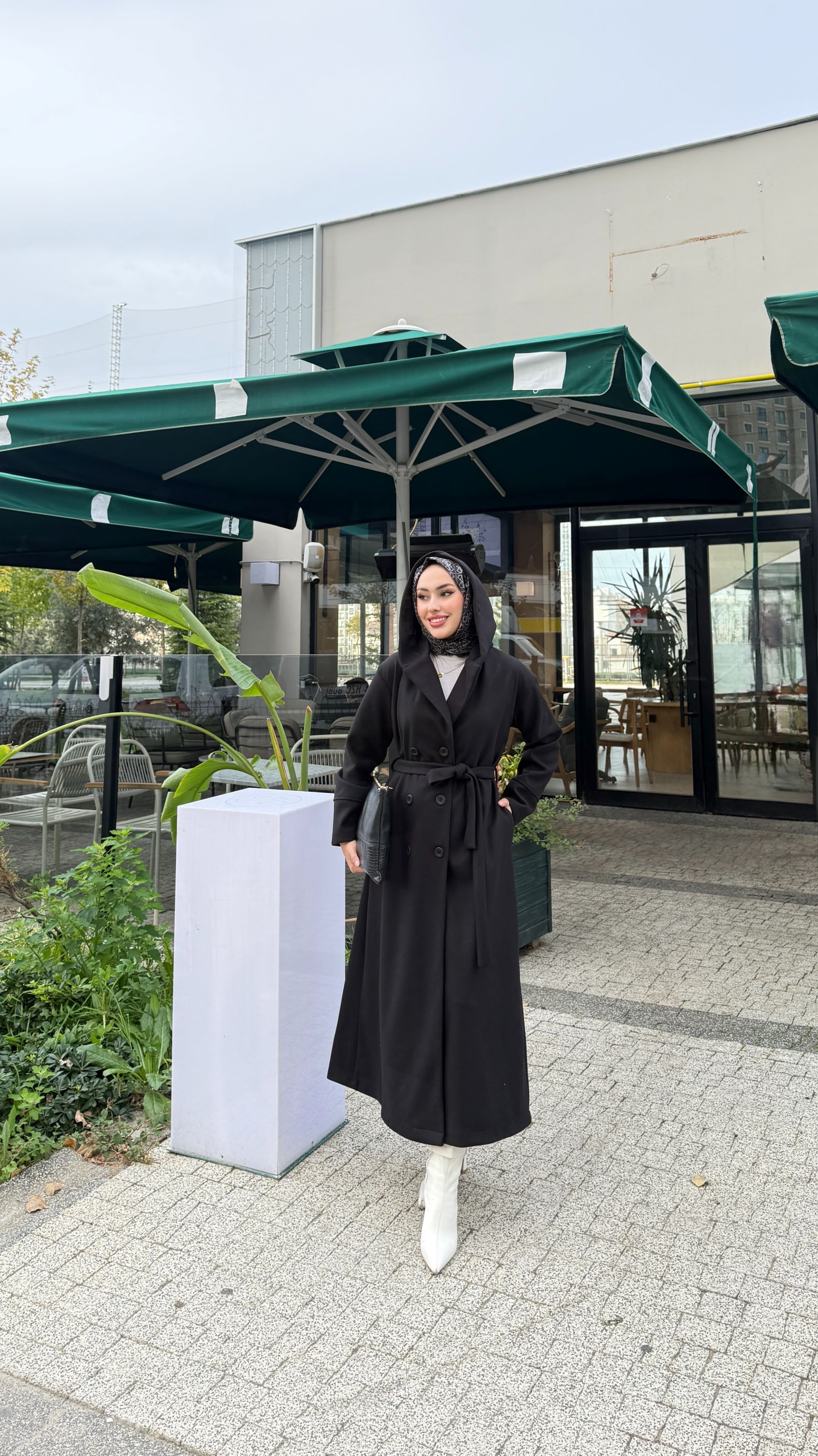 Bol Kesim Kaşe Kaban 3302 - Siyah