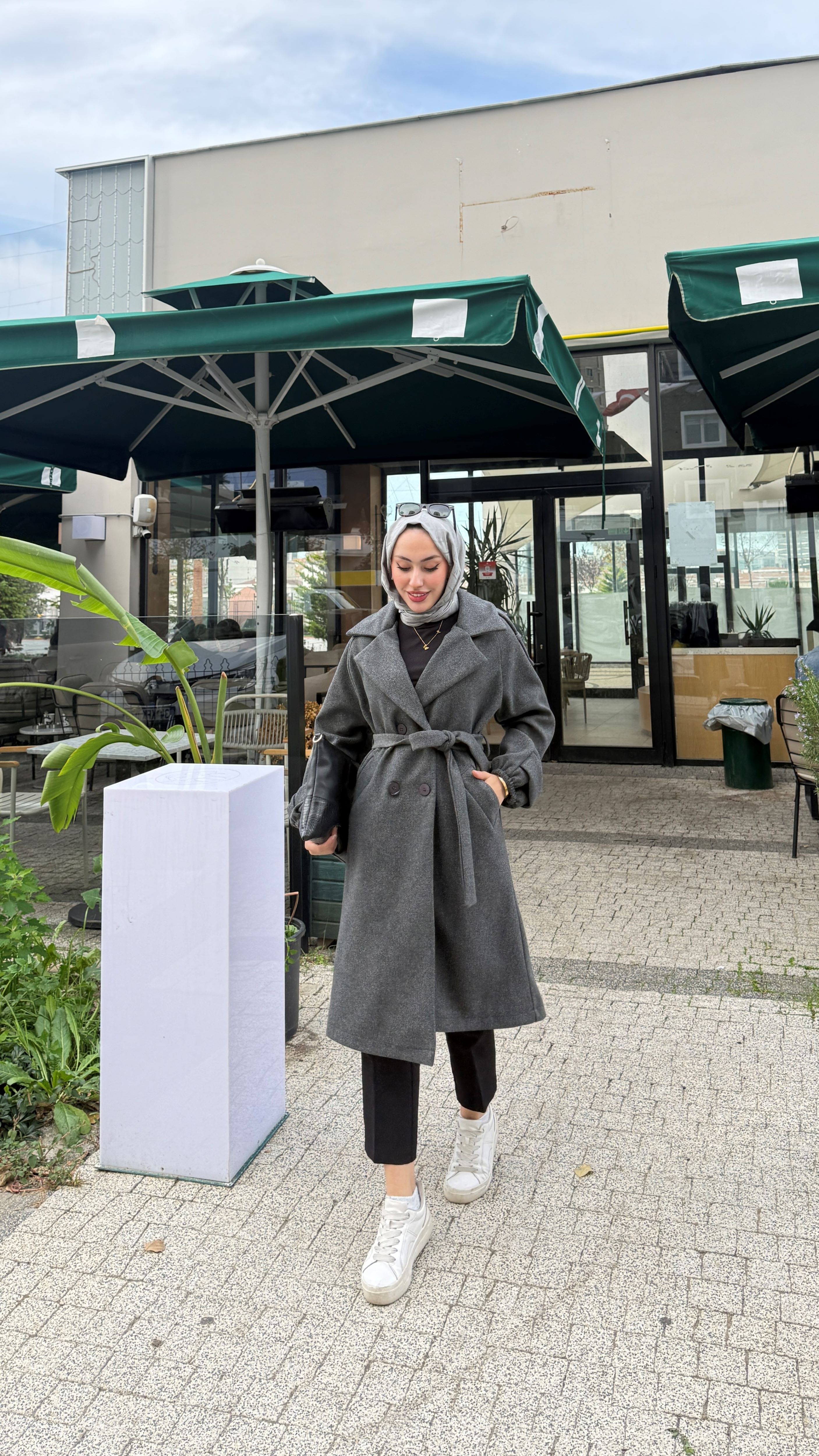 Önü Düğmeli Kaşe Kaban 3301 - Gri