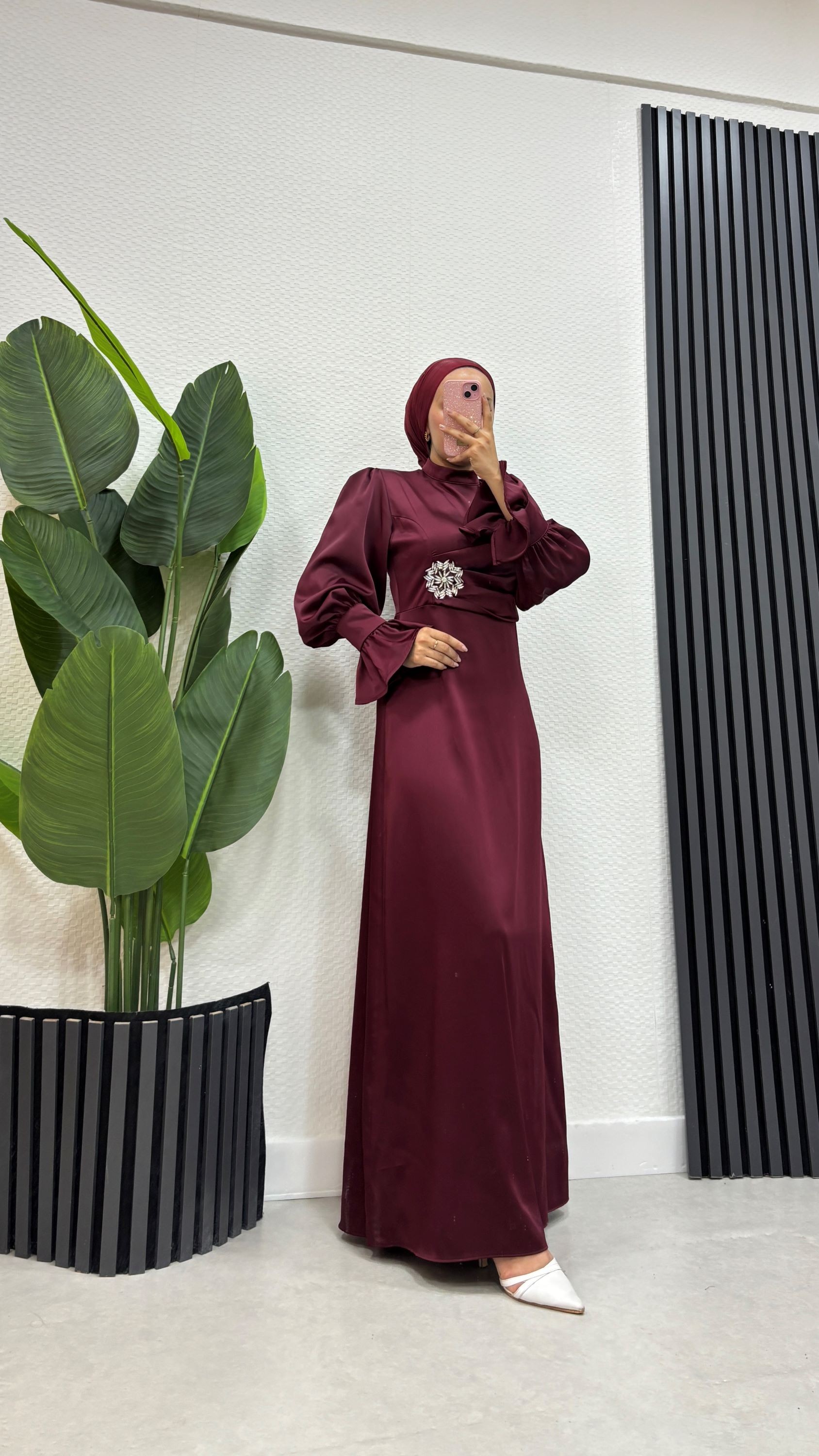 Broş Detaylı Abiye 1157 - Bordo