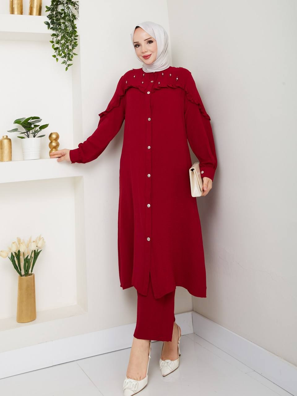 Önü Düğmeli Ayrobin Takım 1315 - Bordo