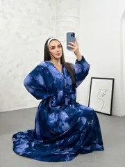 Düğmeli Viskon Elbise1131 - Indigo