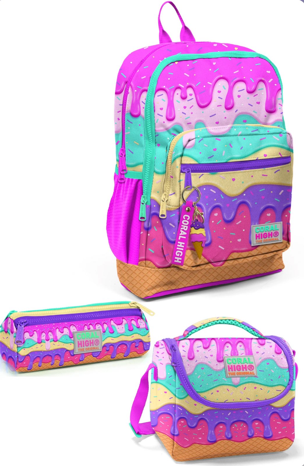 CORAL HİGH PEMBE DONDURMA DESENLİ 3'LÜ OKUL ÇANTA SETİ