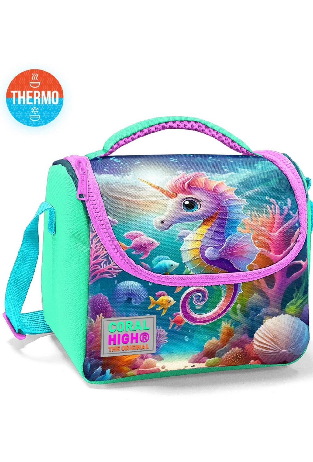 CORAL HİGH MAVİ SU YEŞİLİ DENİZATI DESENLİ 3'LÜ OKUL ÇANTA SETİ