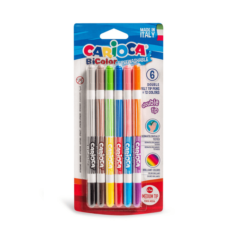 CARİOCA BİCOLOR YIKANABİLİR ÇİFT UÇLU KEÇELİ BOYA KALEMİ 6'LI