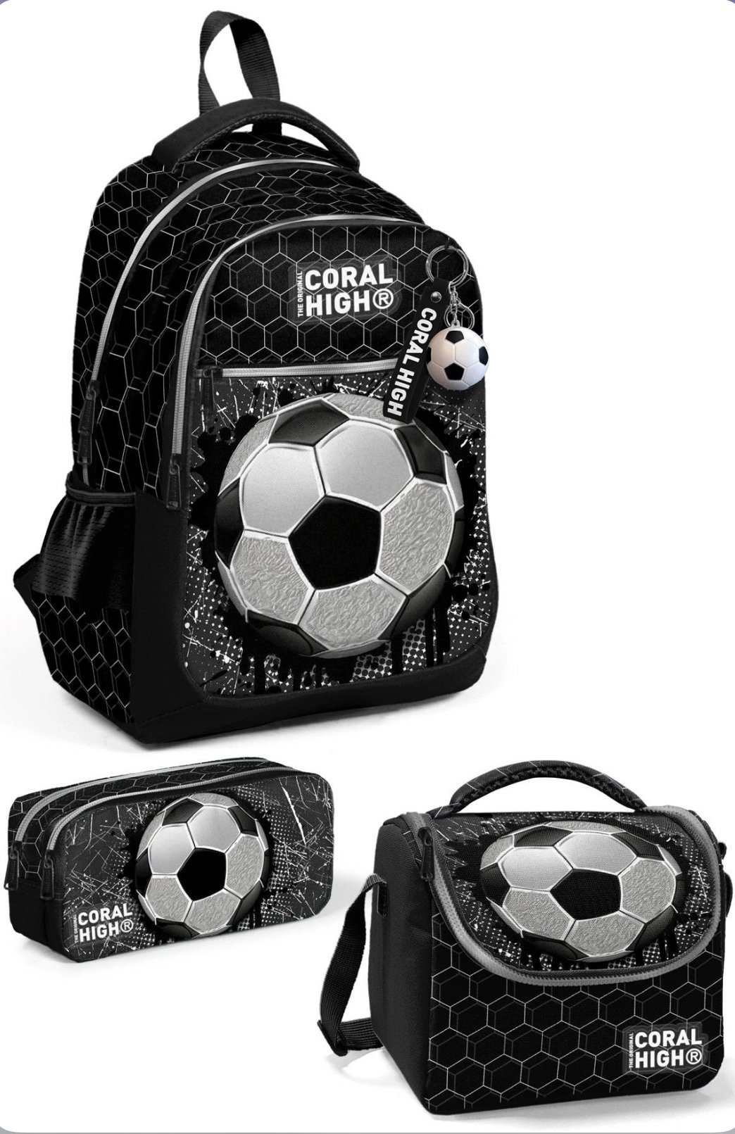CORAL HİGH FUTBOL DESENLİ 3'LÜ OKUL ÇANTA SETİ