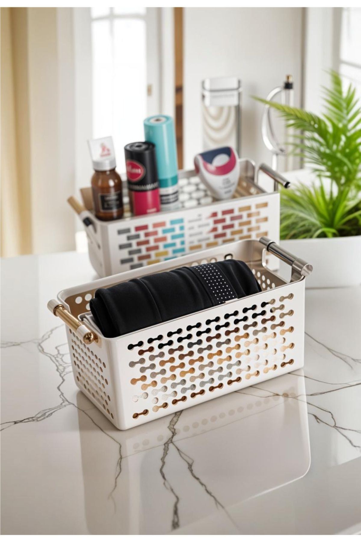 Çok Amaçlı Şık Organizer Plastik Sepet, Buzdolabı ve Banyo Organizer, 5lt, 27x15x12cm, 2'li Set image