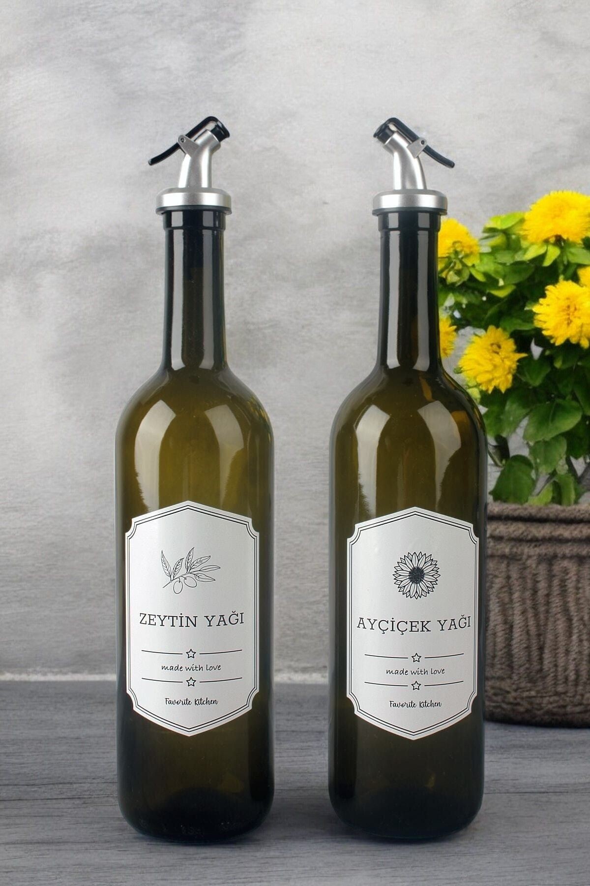 Retro 2'li Amber Cam Yağlık 750ml Zeytinyağ Ayçiçek Yağı Şişesi Yağdanlık