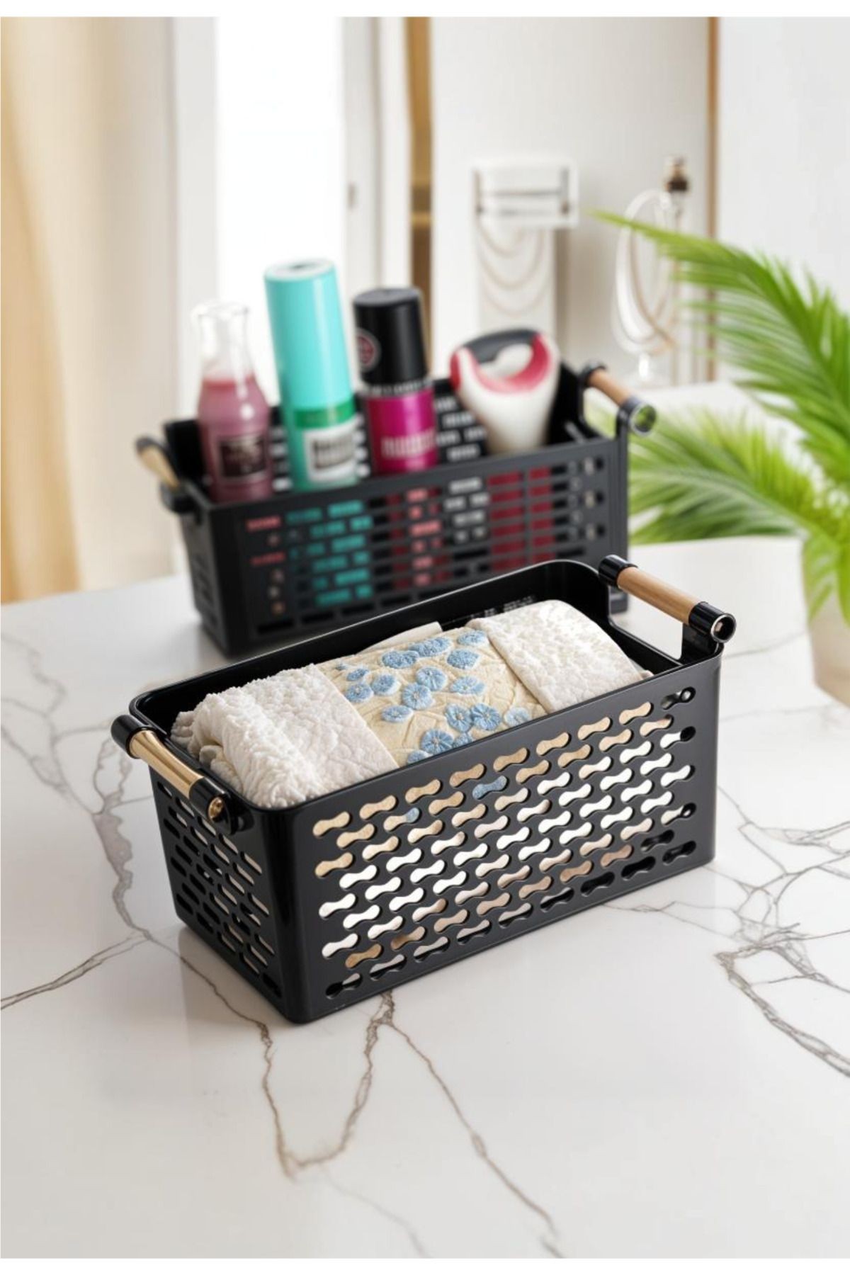 Çok Amaçlı Şık Organizer Plastik Sepet, Buzdolabı ve Banyo Organizer, 5lt, 27x15x12cm, 2'li Set