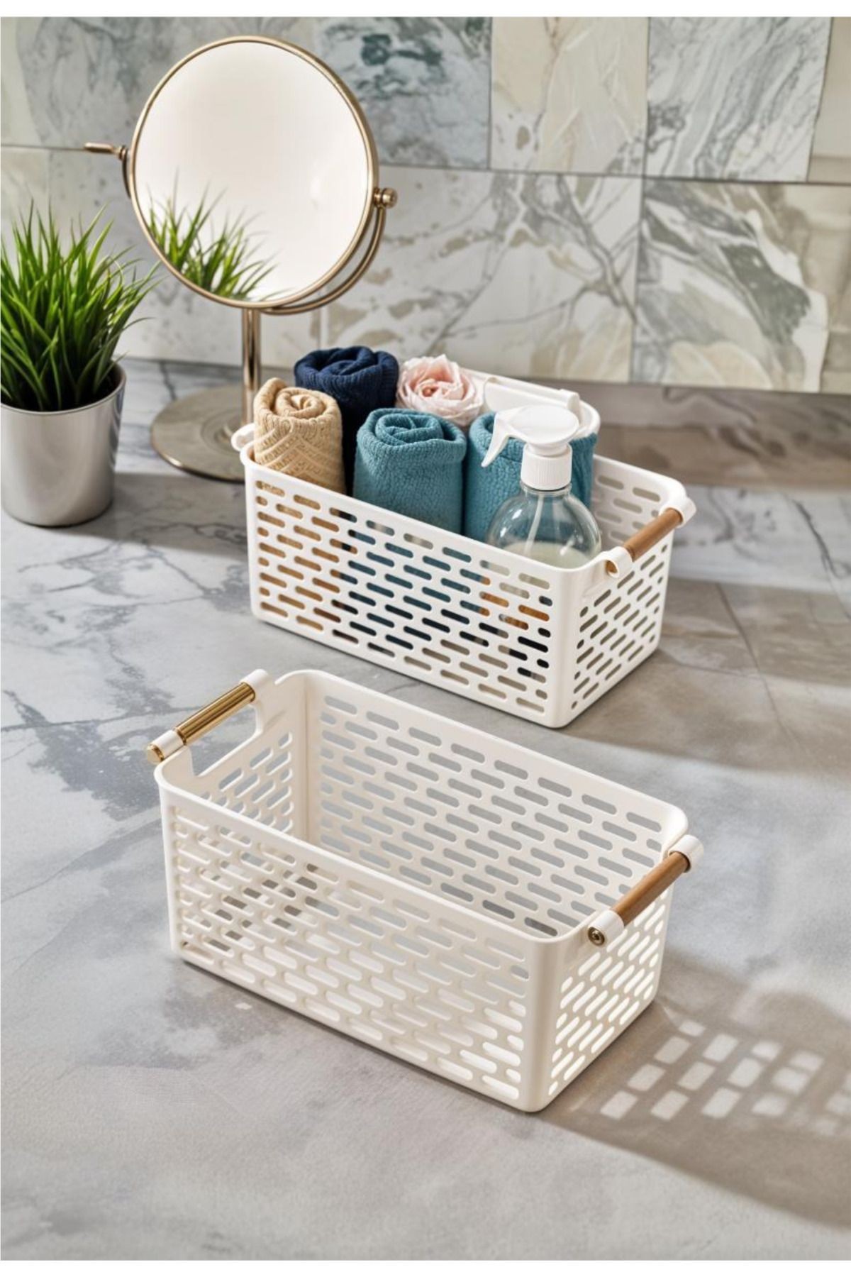 Çok Amaçlı Şık Organizer Plastik Sepet, Buzdolabı ve Banyo Organizer, 5lt, 27x15x12cm, Beyaz