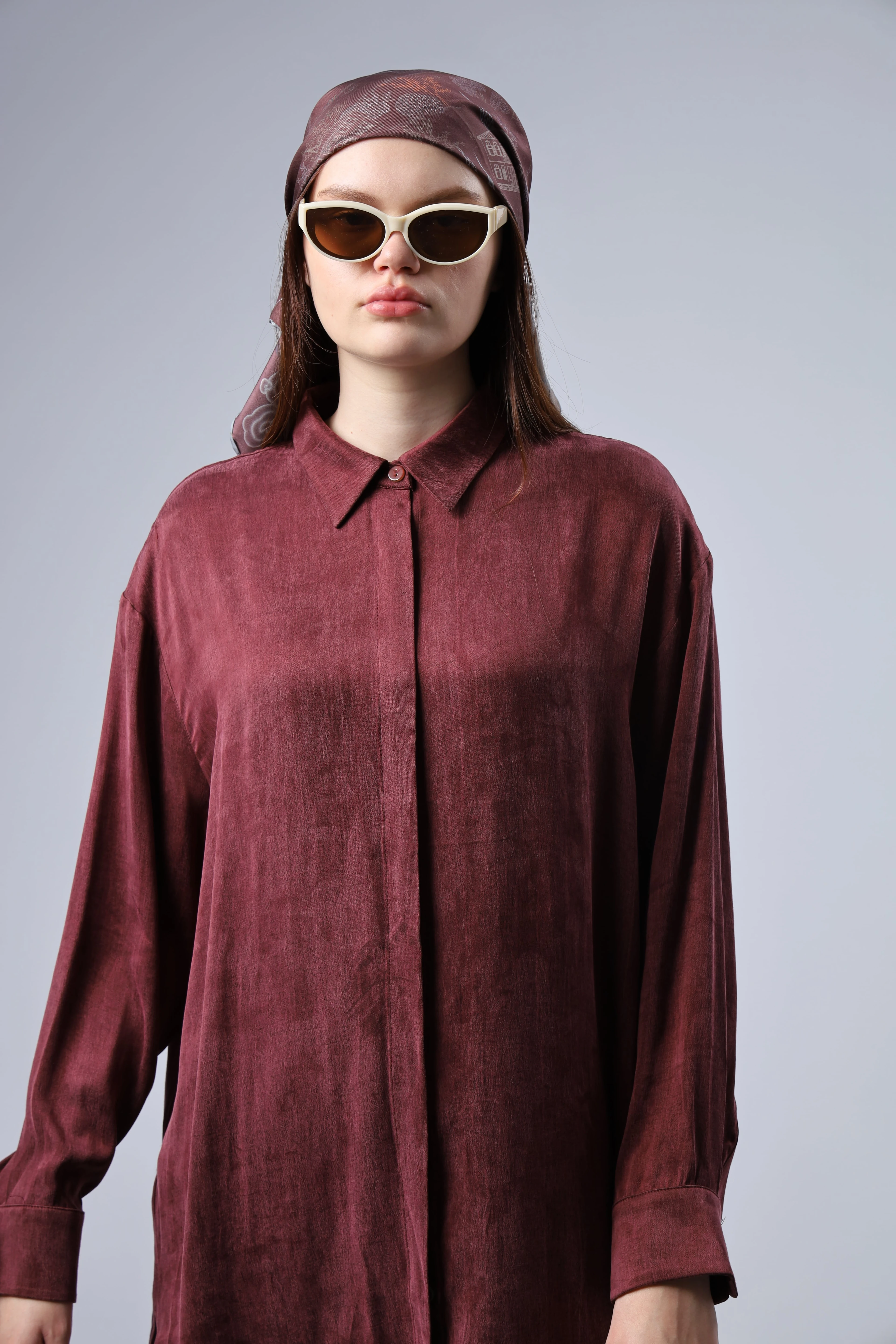 "Limited Edition Collection " TAŞLANMIŞ İPEK CUPRA BORDO TAKIM