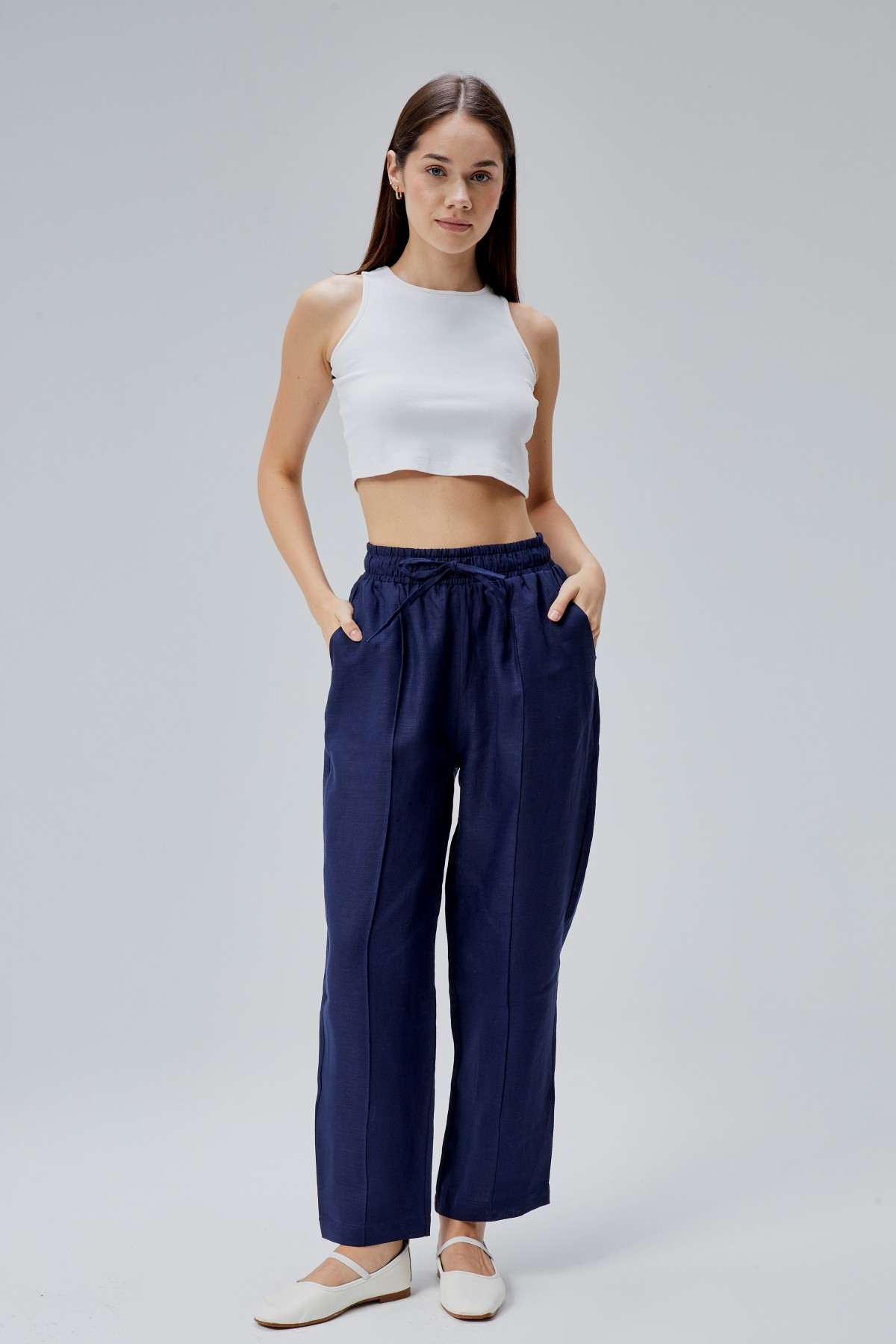 %100 KETEN LACİVERT PANTOLON