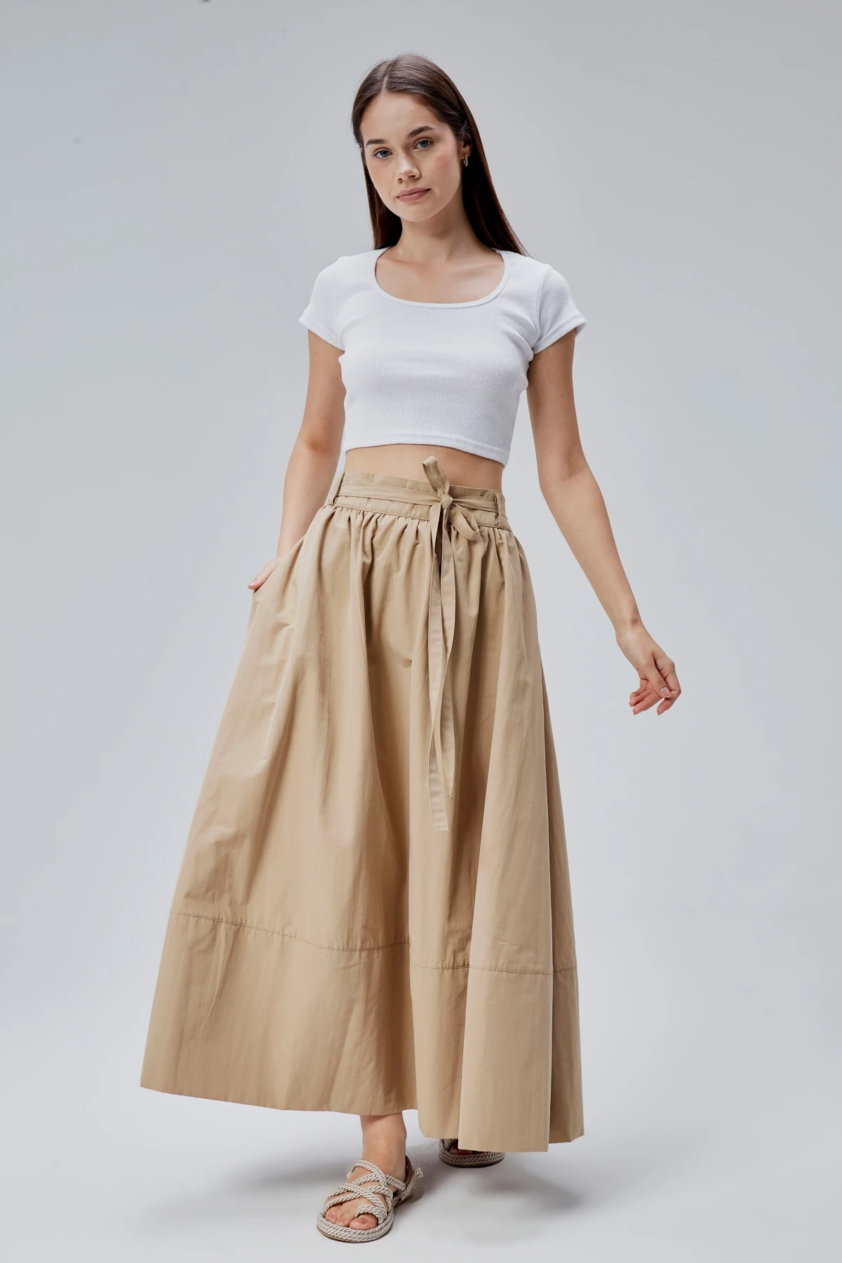 KEMER DETAYLI KANVAS ETEK CAMEL