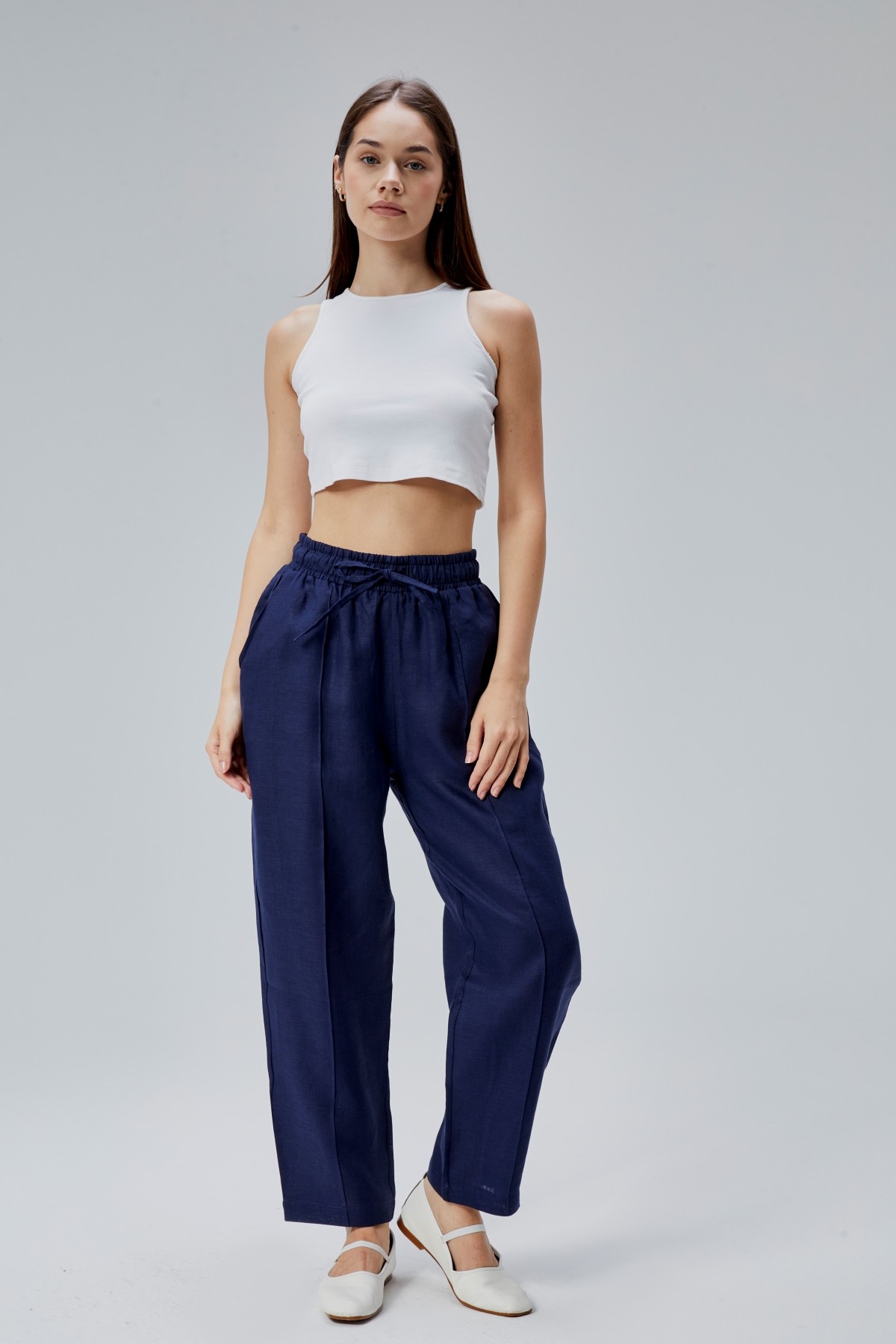 %100 KETEN LACİVERT PANTOLON