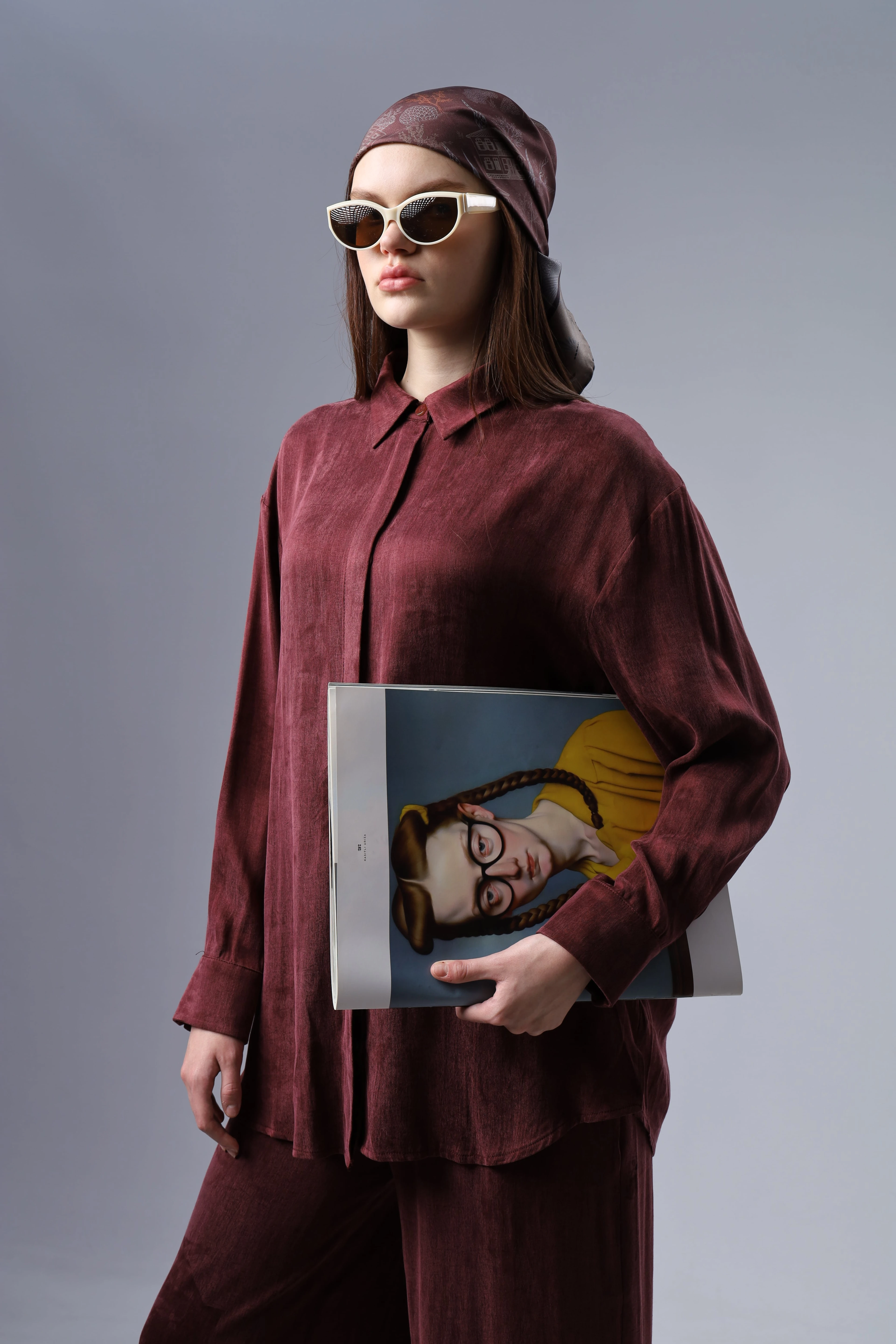 "Limited Edition Collection " TAŞLANMIŞ İPEK CUPRA BORDO TAKIM