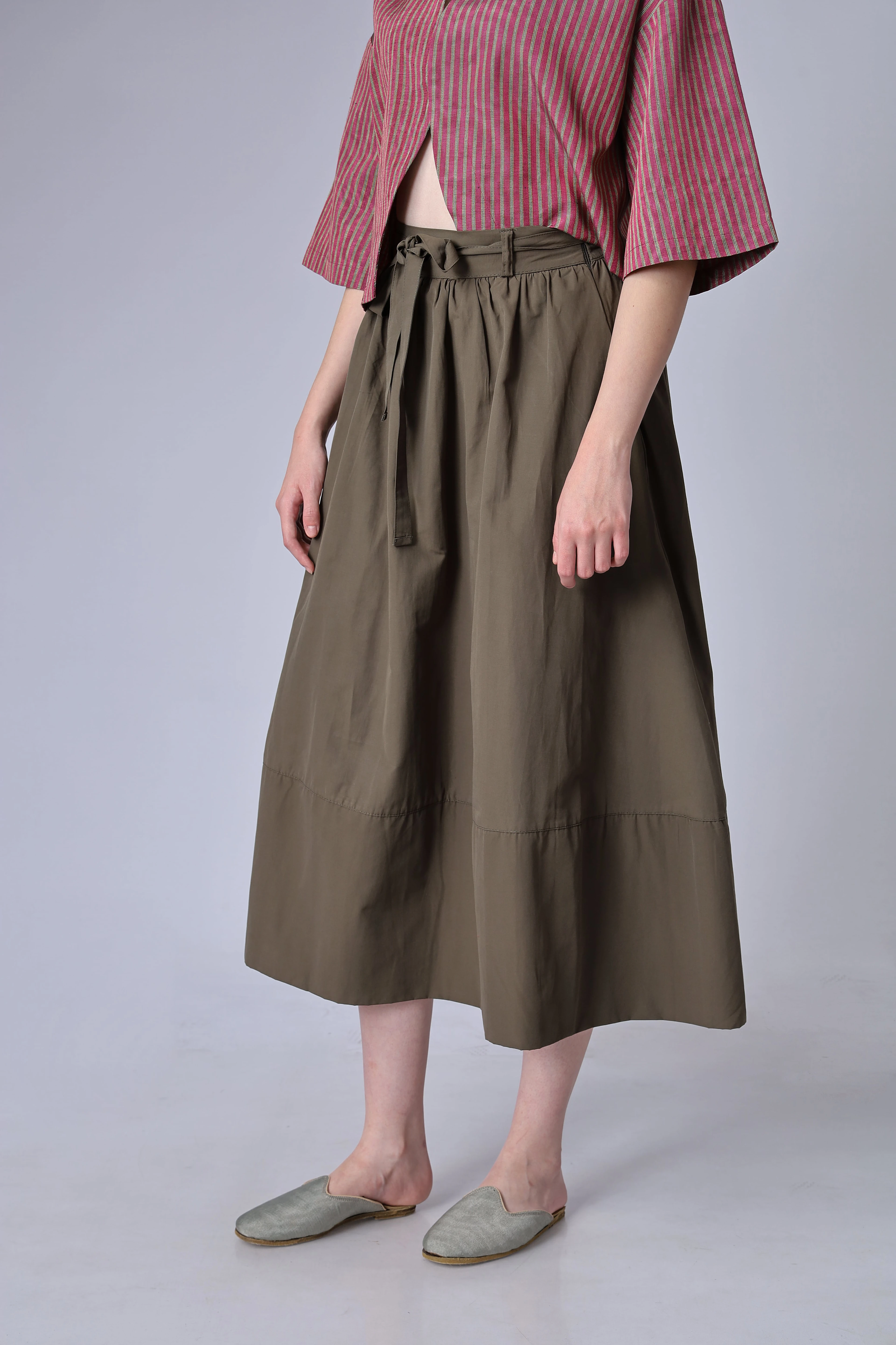 HAKİ KEMER DETAYLI KANVAS ETEK