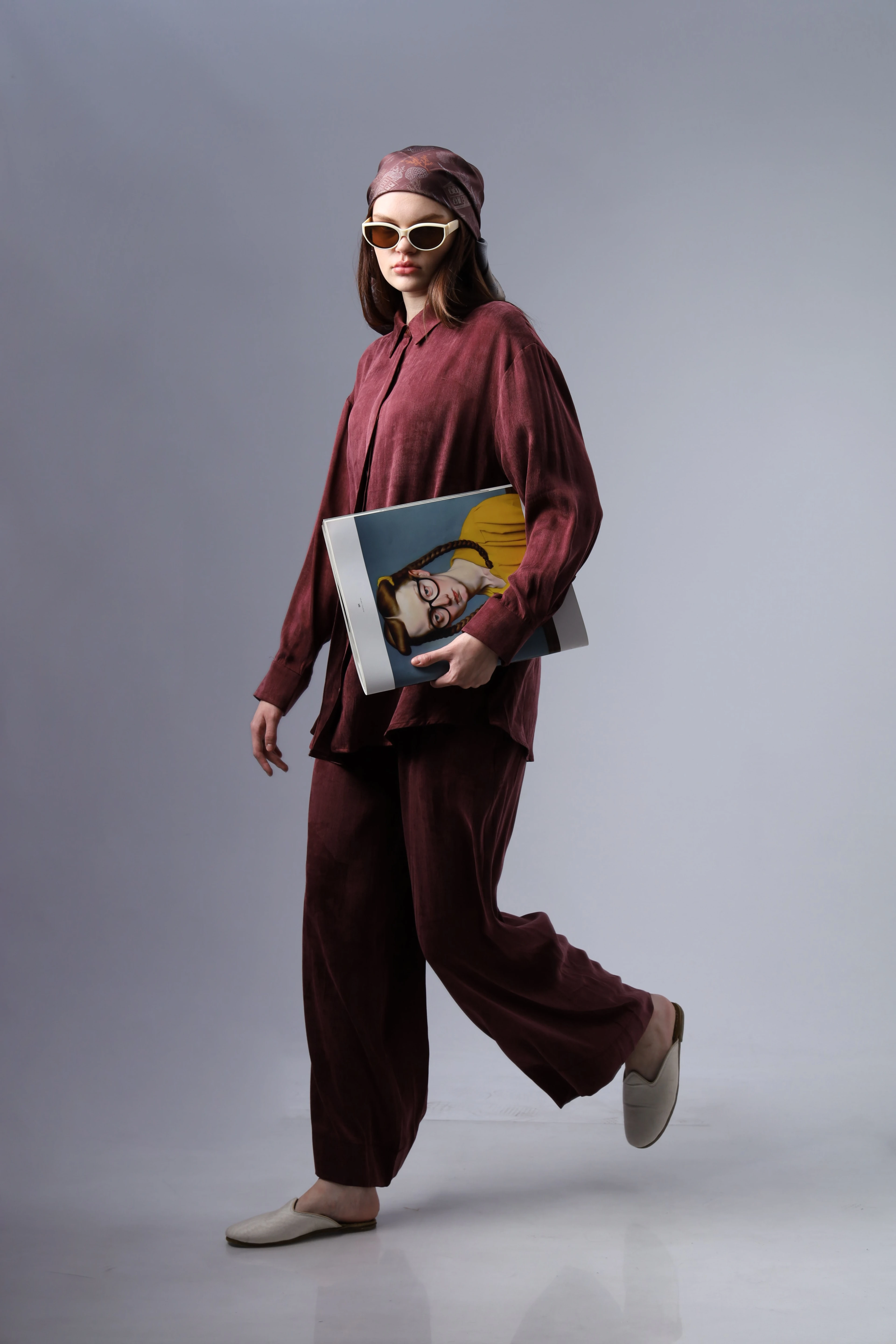 "Limited Edition Collection " TAŞLANMIŞ İPEK CUPRA BORDO TAKIM