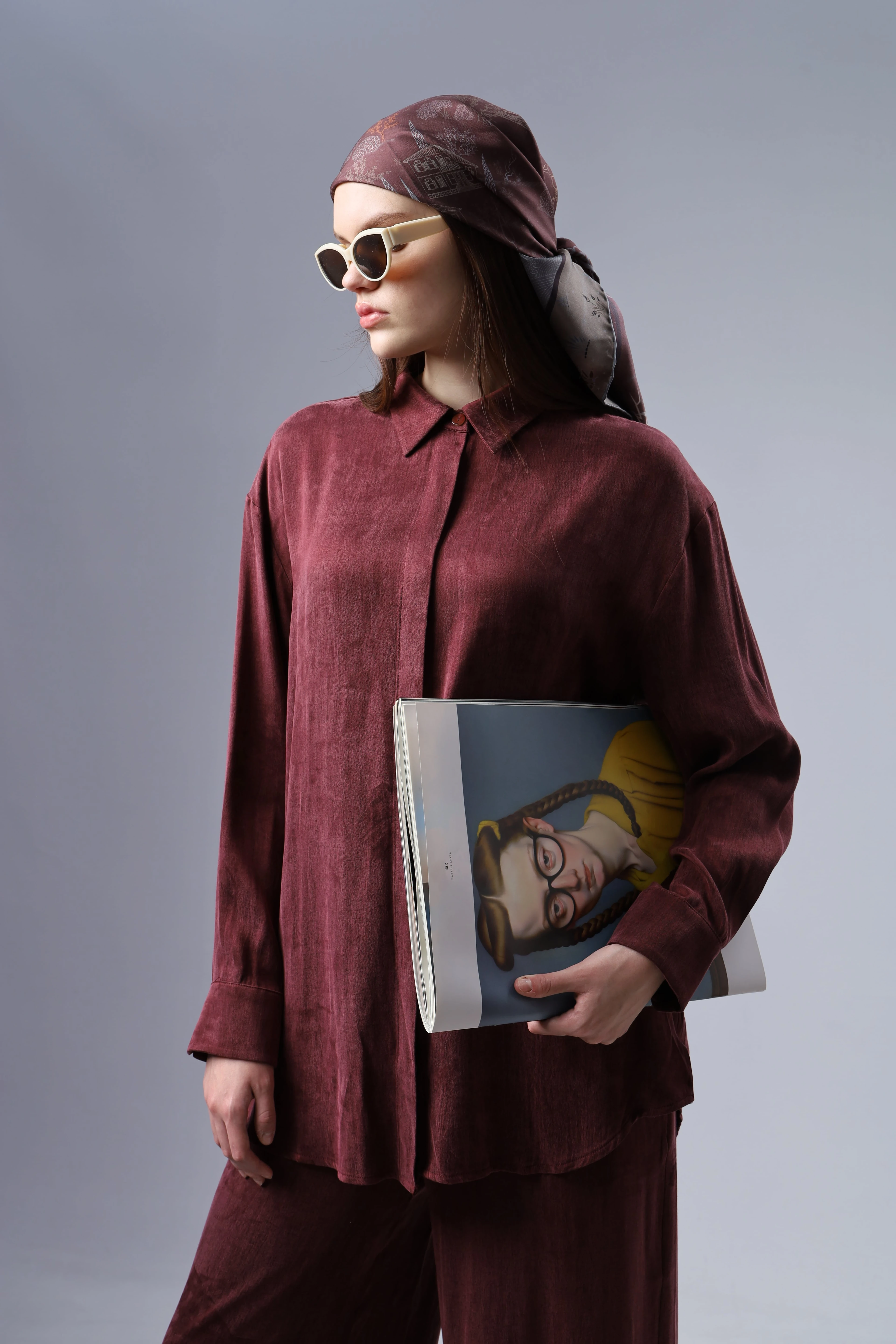 "Limited Edition Collection " TAŞLANMIŞ İPEK CUPRA BORDO TAKIM