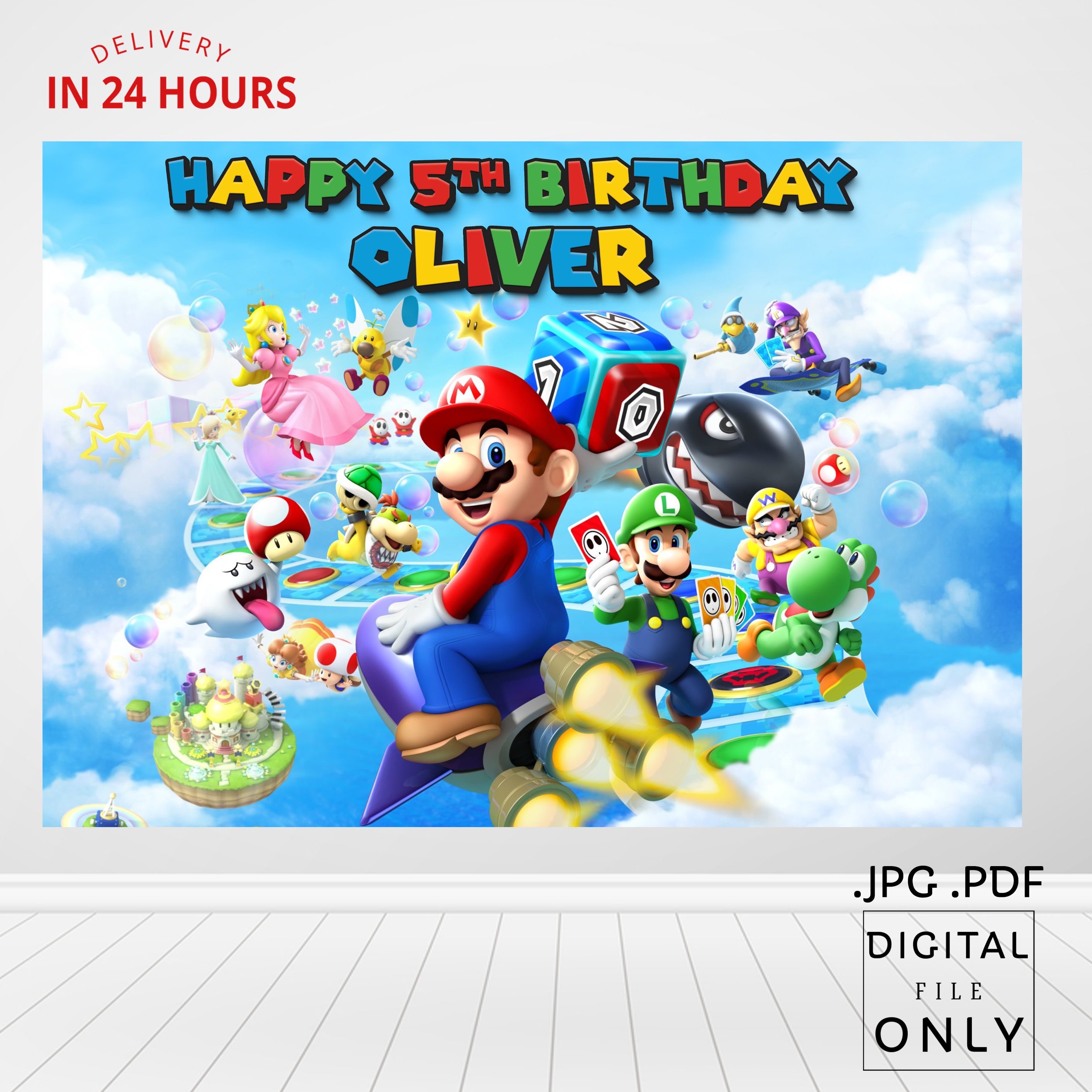 Printable Super Mario Birthday Backdrop, Super Mario Birthday Banner
