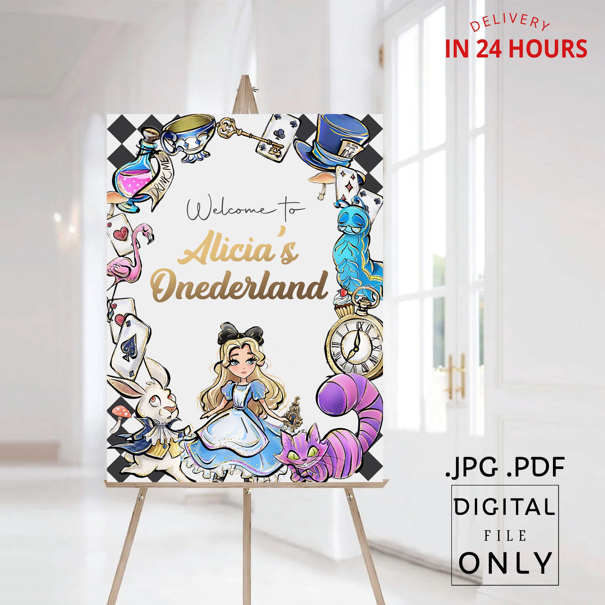 Alice in Wonderland Birthday Welcome Sign Digital File