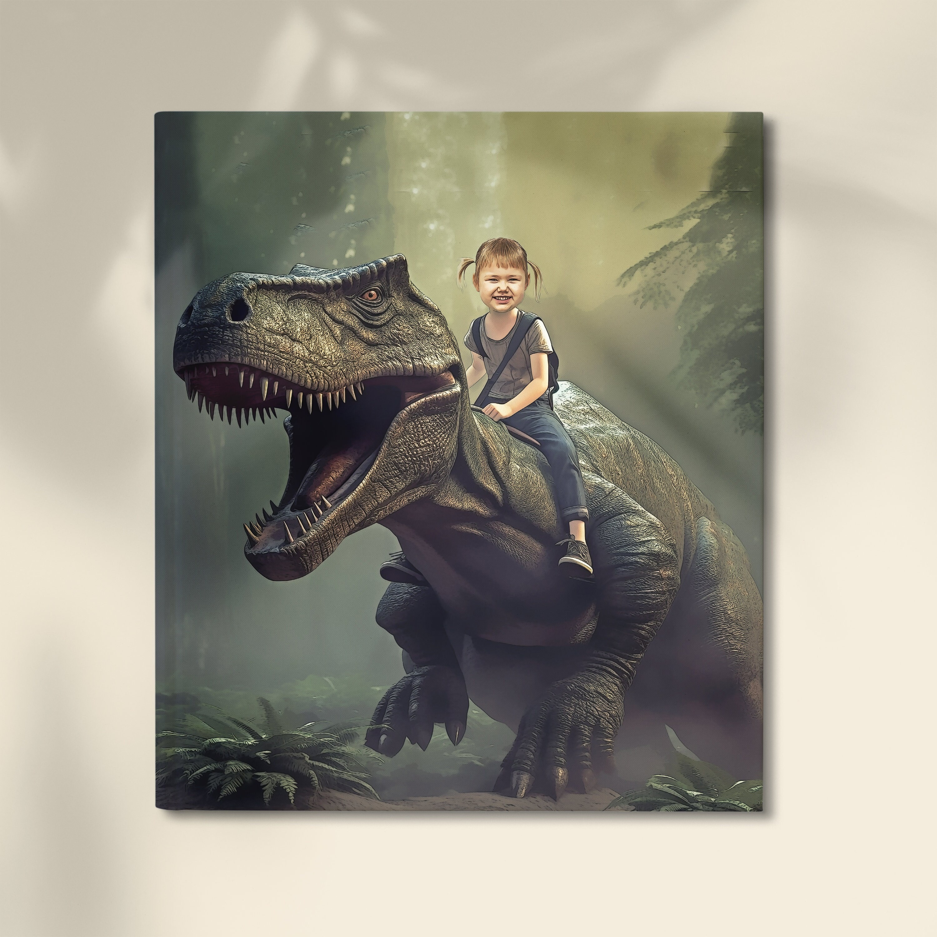 Custom Jurassic Dinosaur Portrait - T-REX - Personalized With Dinosaur Portrait From Your Photo - Gift For Kids