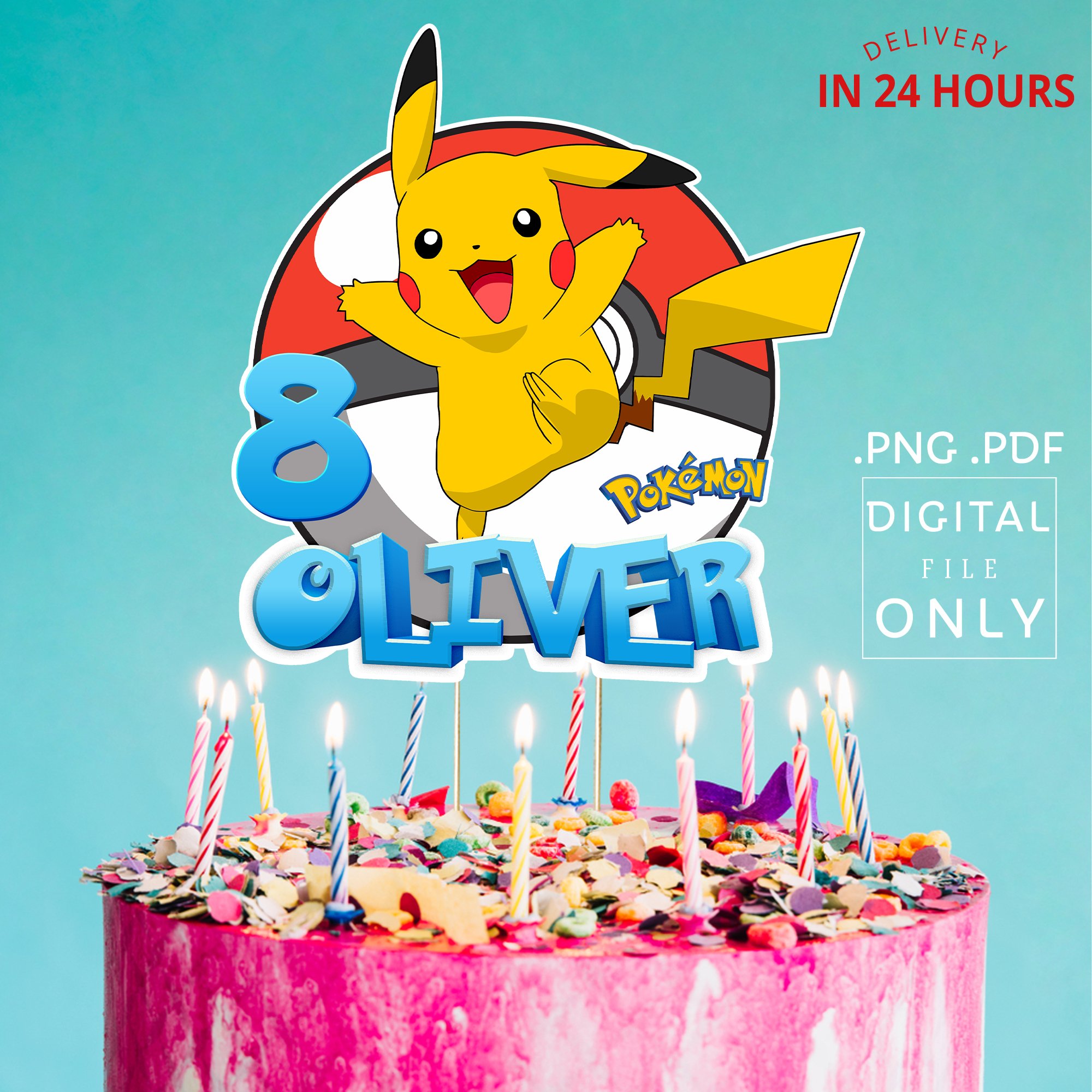 Printable Pokemon Pikachu Birthday Cake Topper