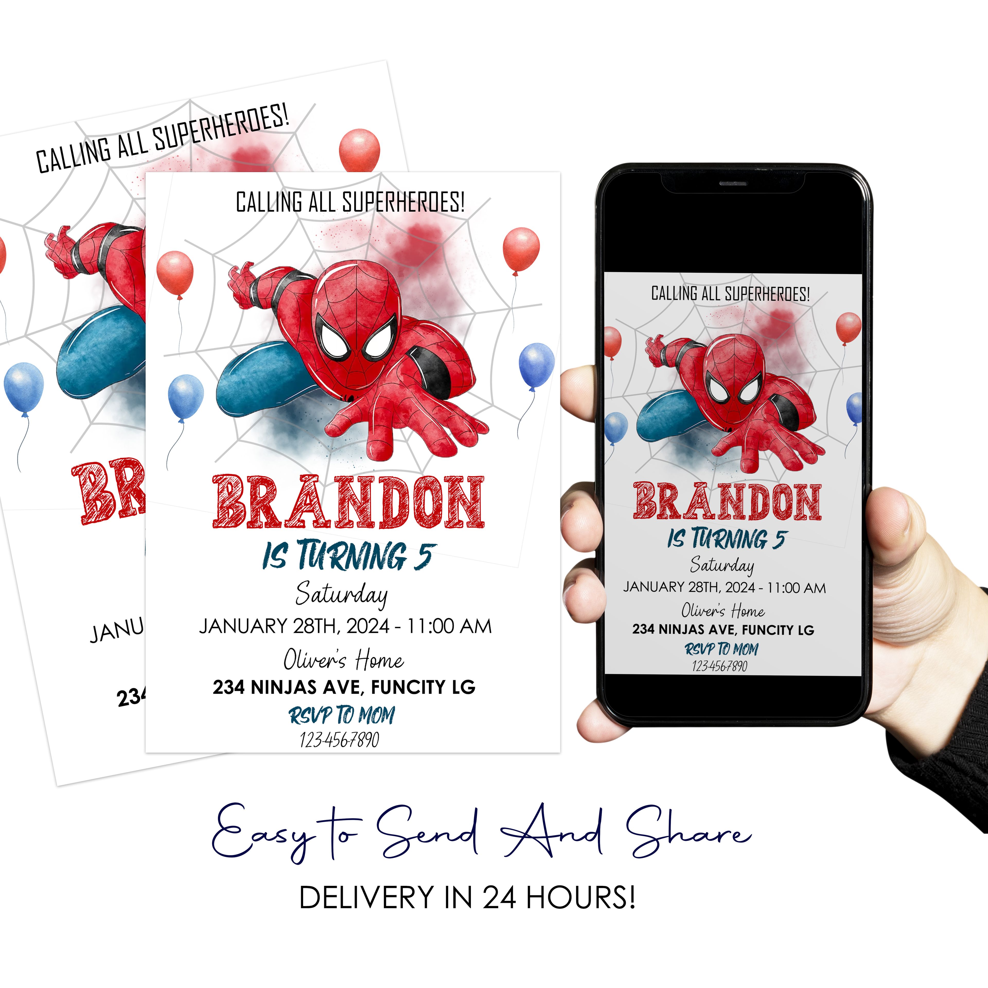 Printable Spiderman Digital Birthday Invitation