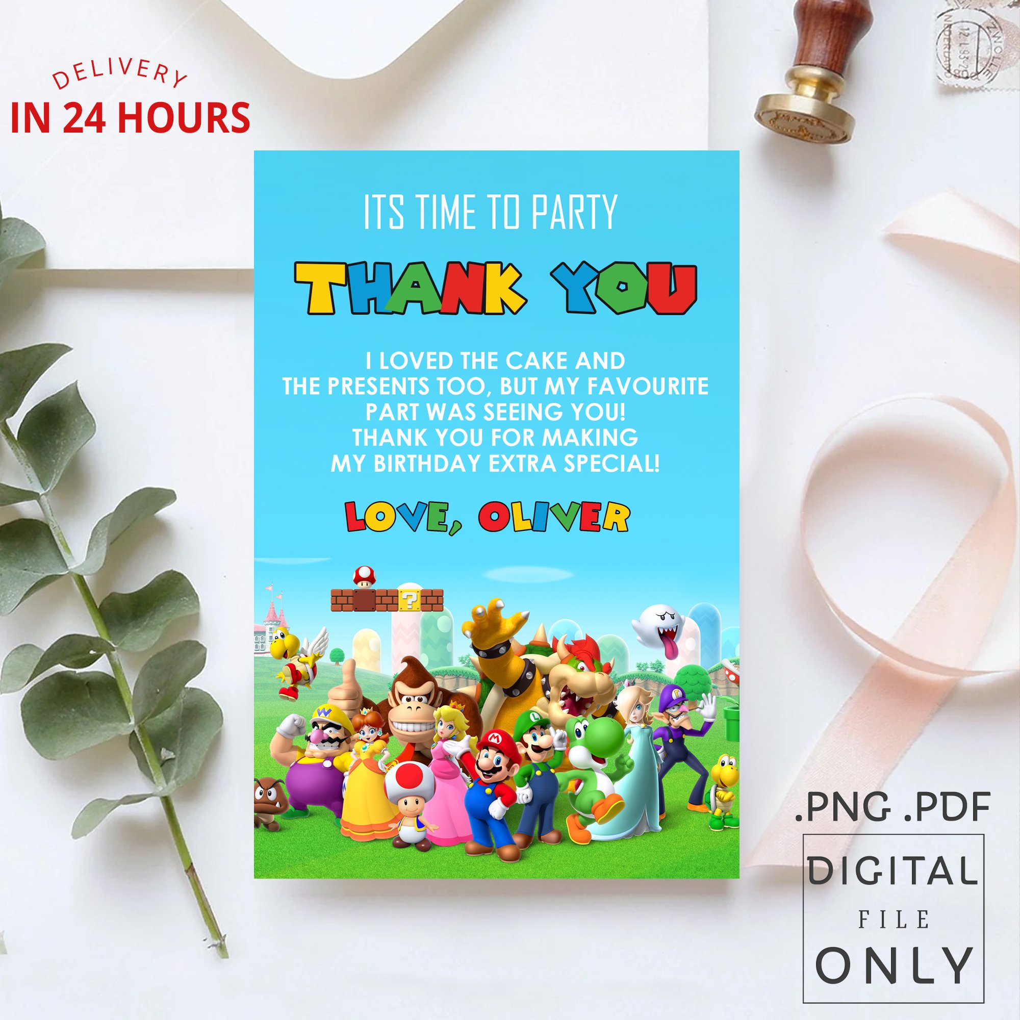 Super Mario Thank You Card - Digital File