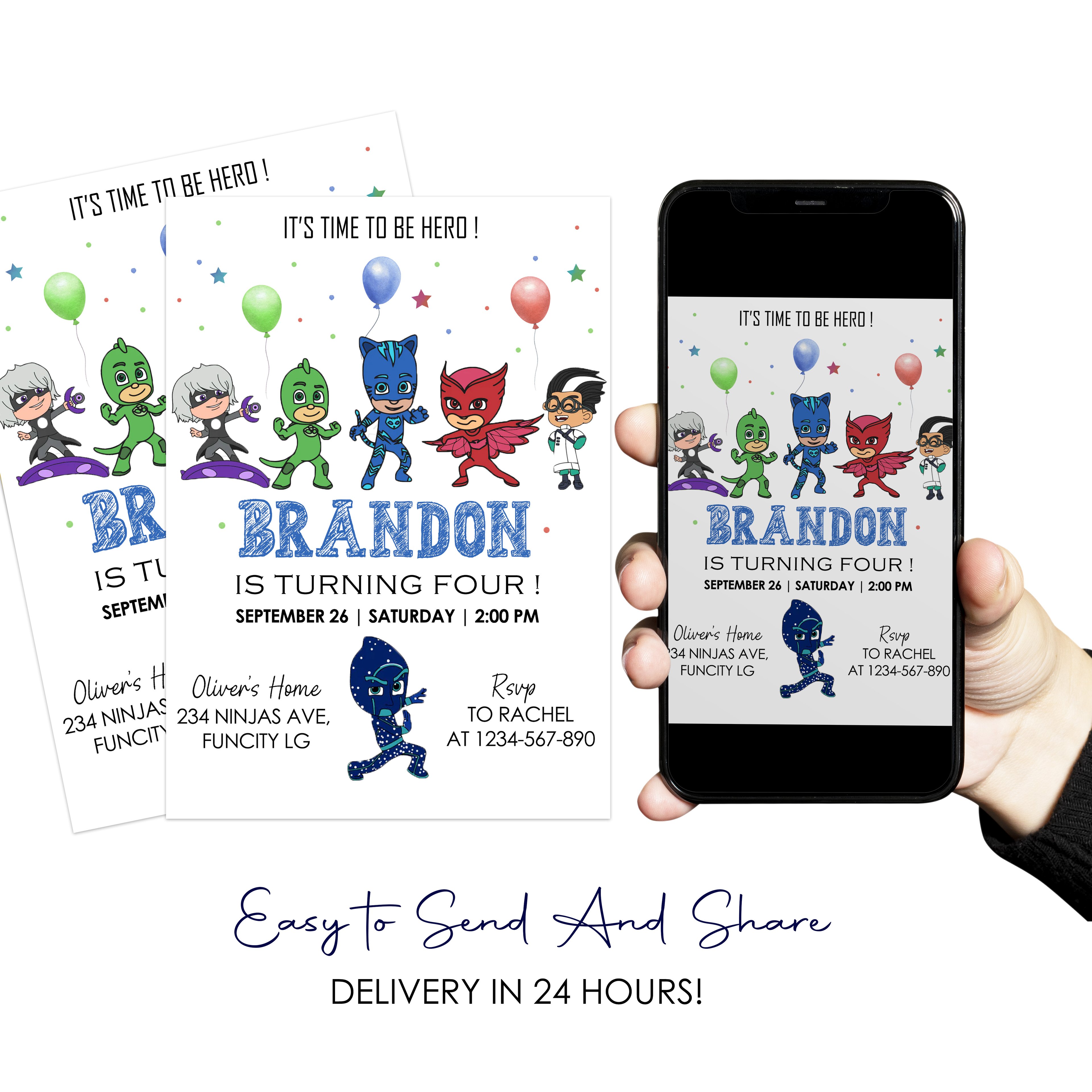 Printable Pj Masks Birthday Digital Invitation