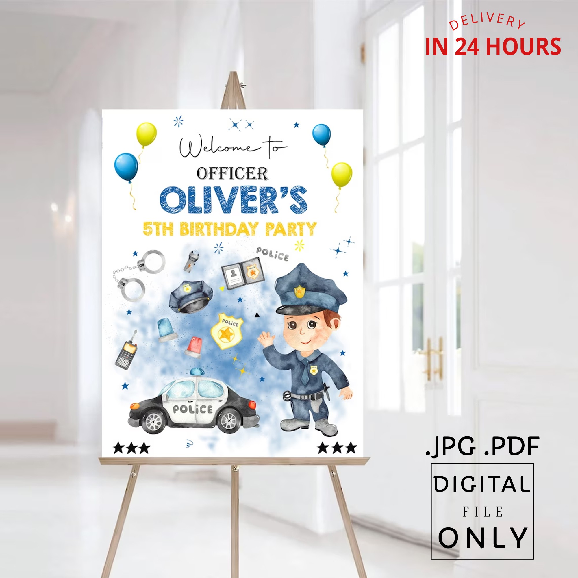 Police Officer Theme Birthday Welcome Sign Digital File