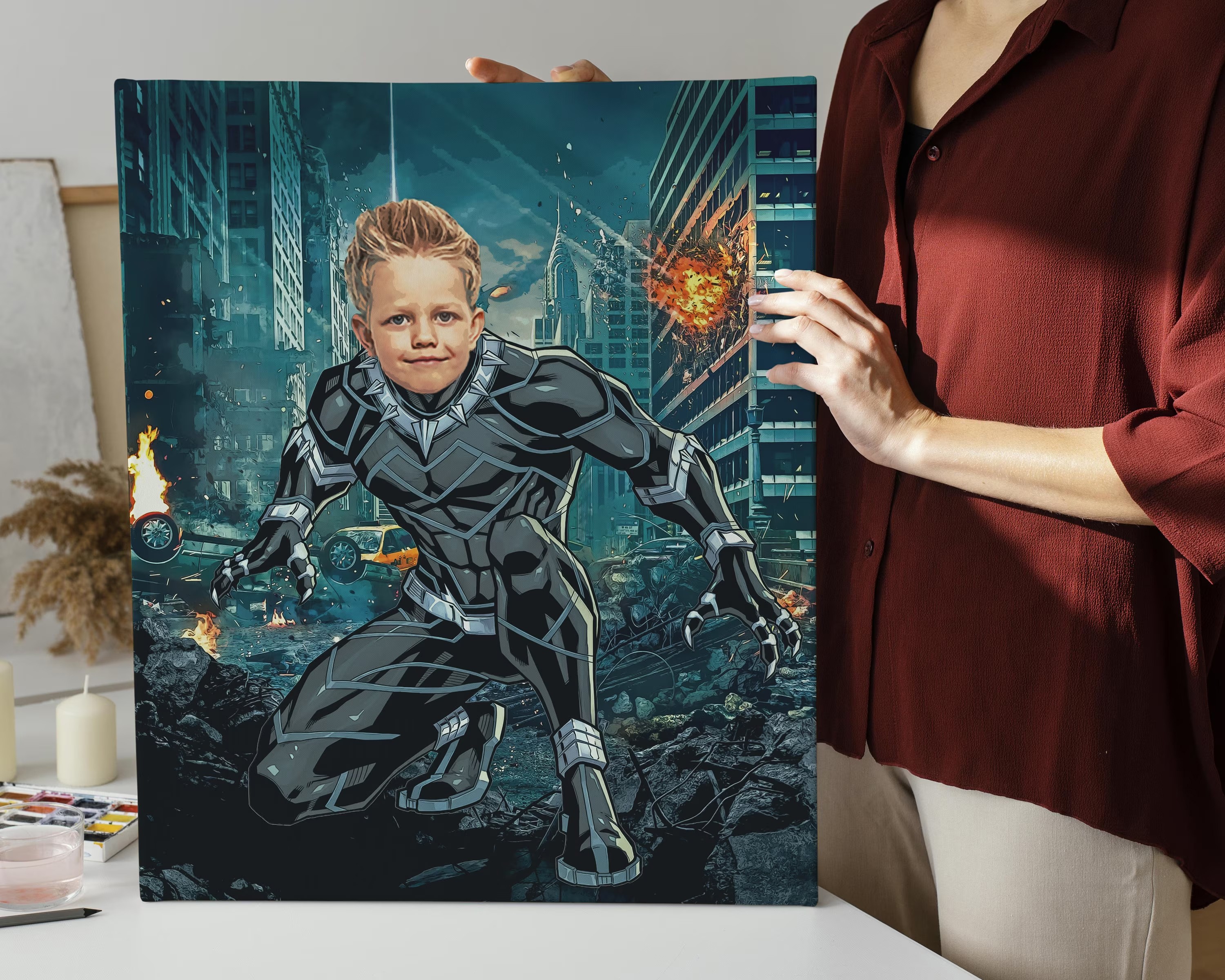 SuperHero Black Panther Custom Portrait,Get Your Own Superhero Portrait from your photo,Digital File Only