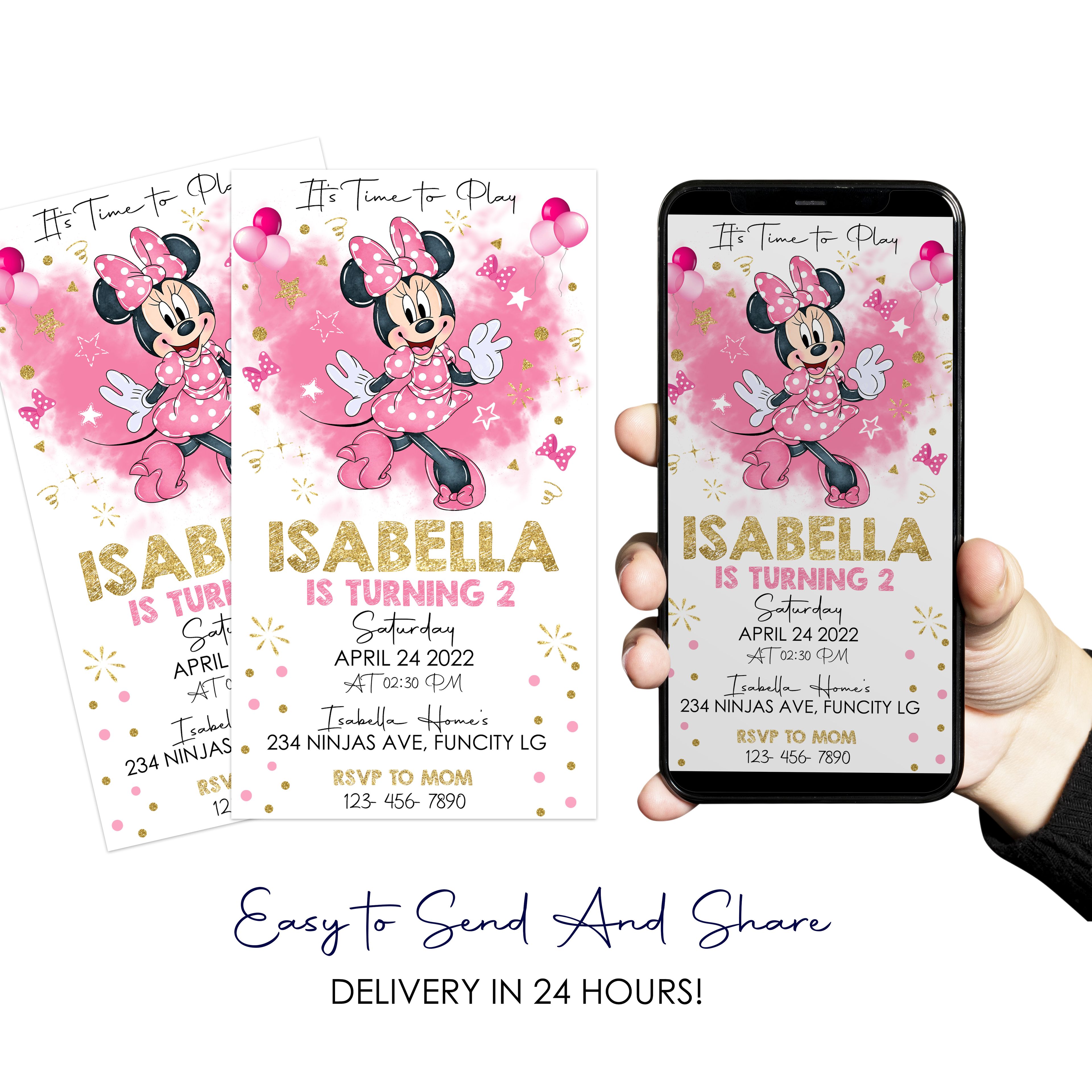 Minnie Mouse Pink Digital Birthday Invitation