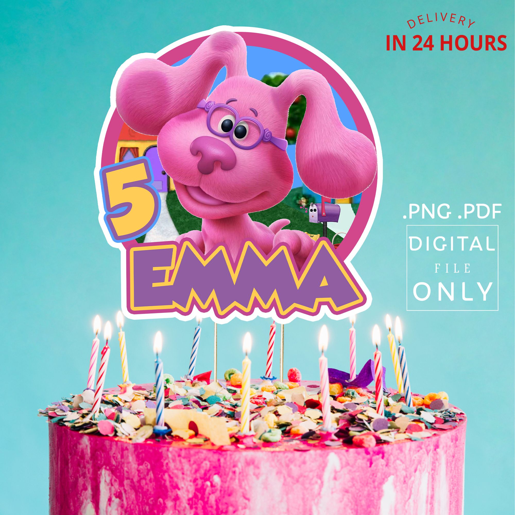 Printable Blue's Clues Magenta Birthday Cake Topper